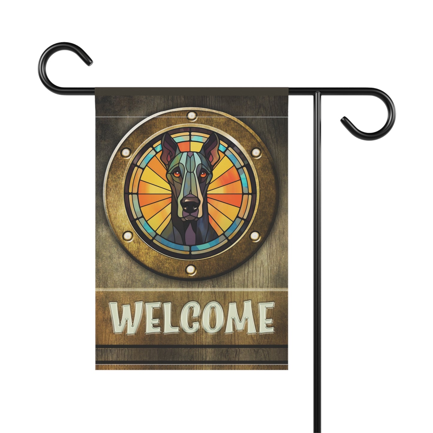 Great Dane in Port Hole Welcome 2-Sided Garden & House Flag/Banner