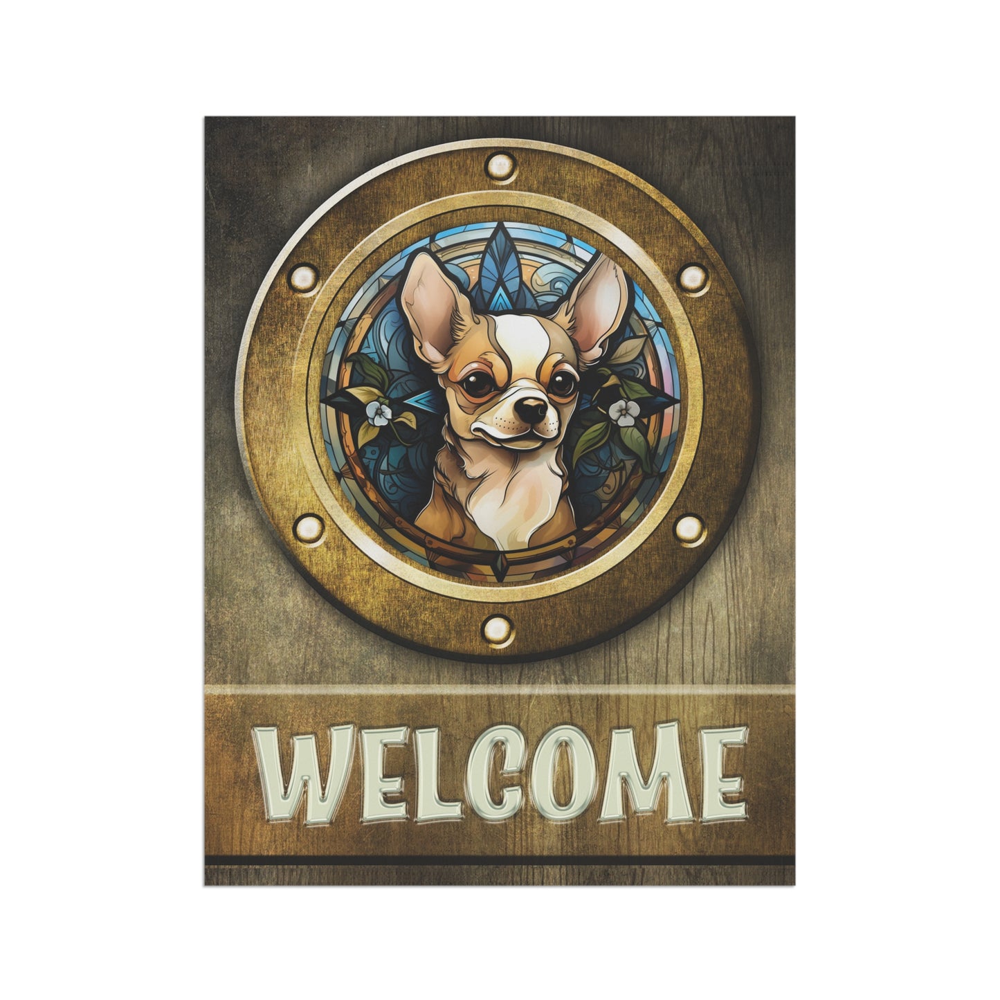 Chihuahua in Port Hole Welcome 2-Sided Garden & House Flag/Banner