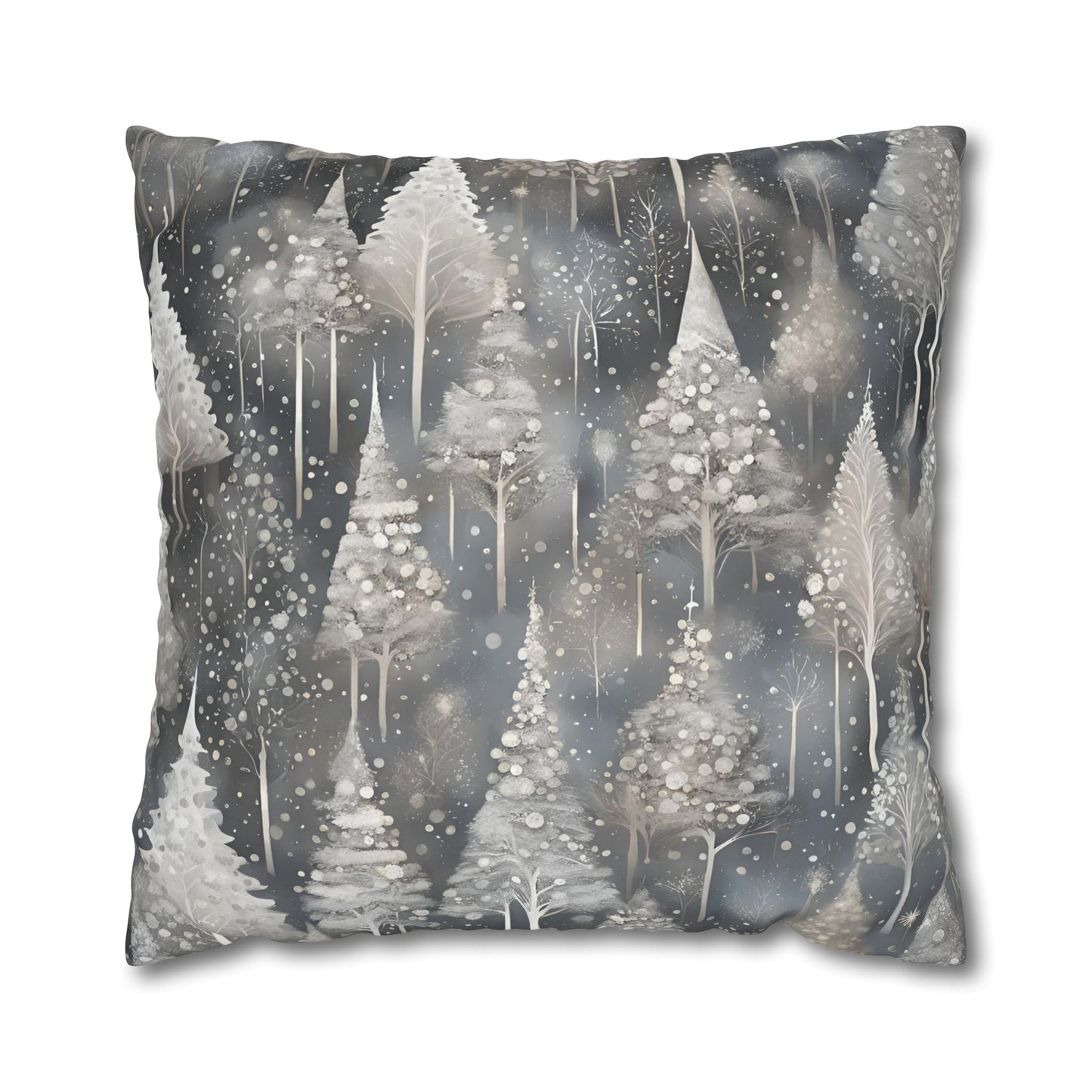 Silvery Pines Square Poly Canvas Pillowcase