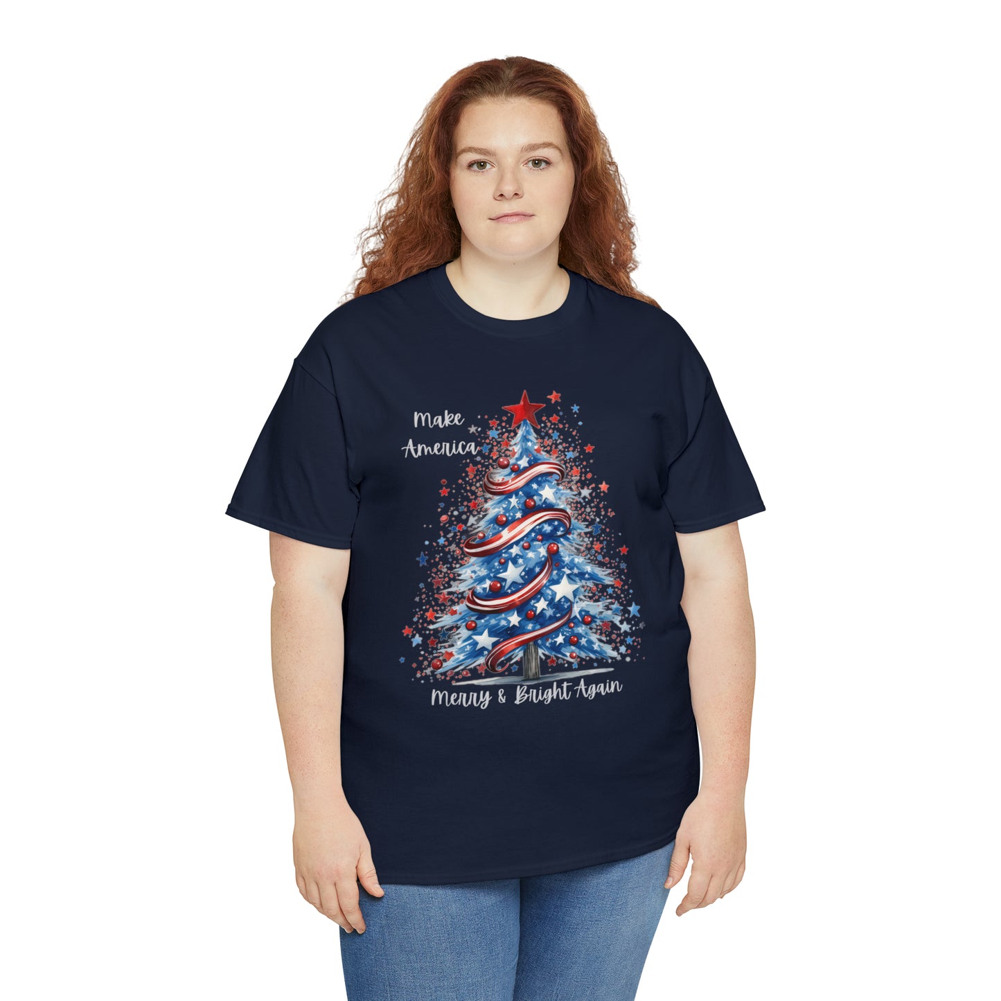 Patriotic Tree Make America Merry & Bright Again Unisex Heavy Cotton Tee