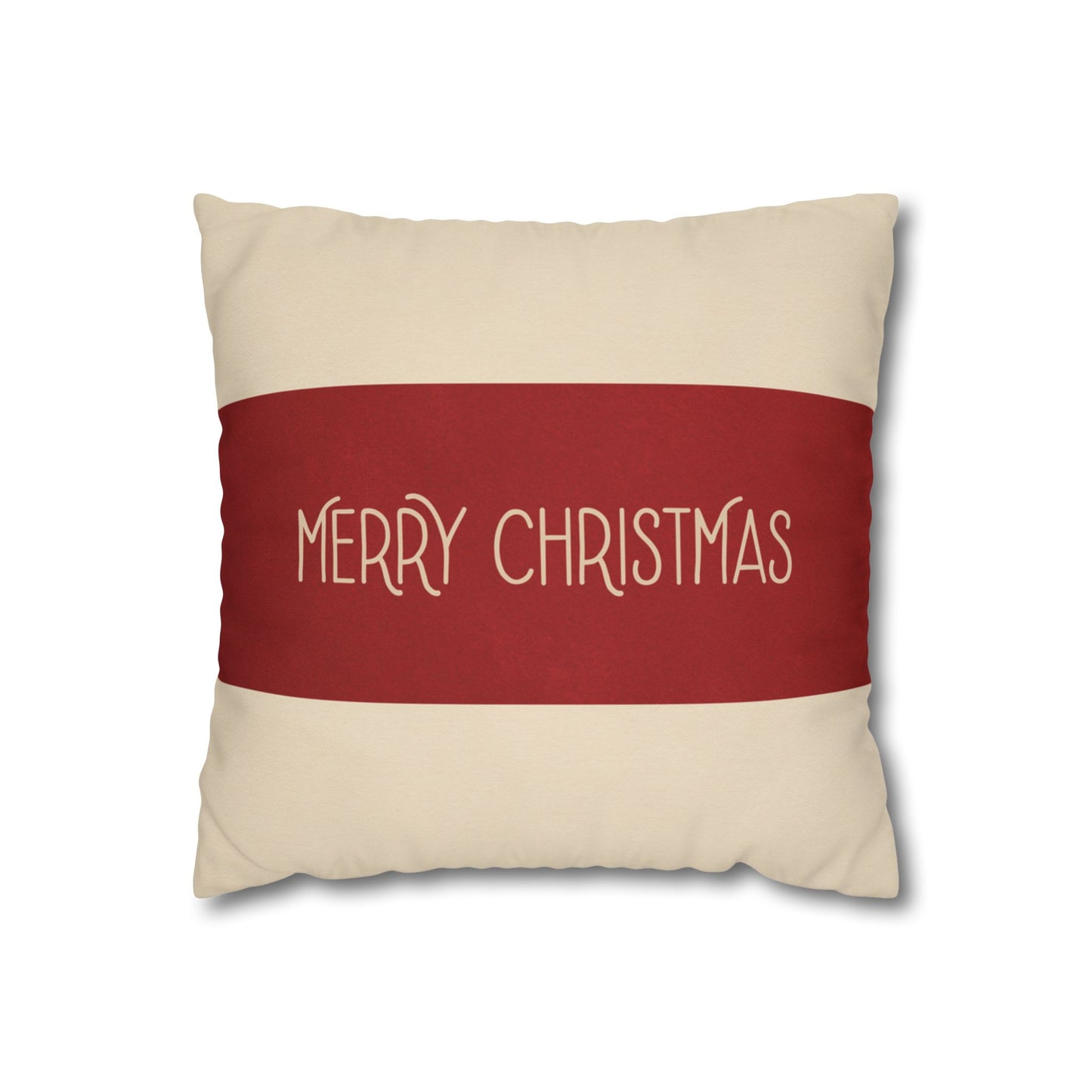 Merry Christmas Red & Cream Square Poly Canvas Pillowcase