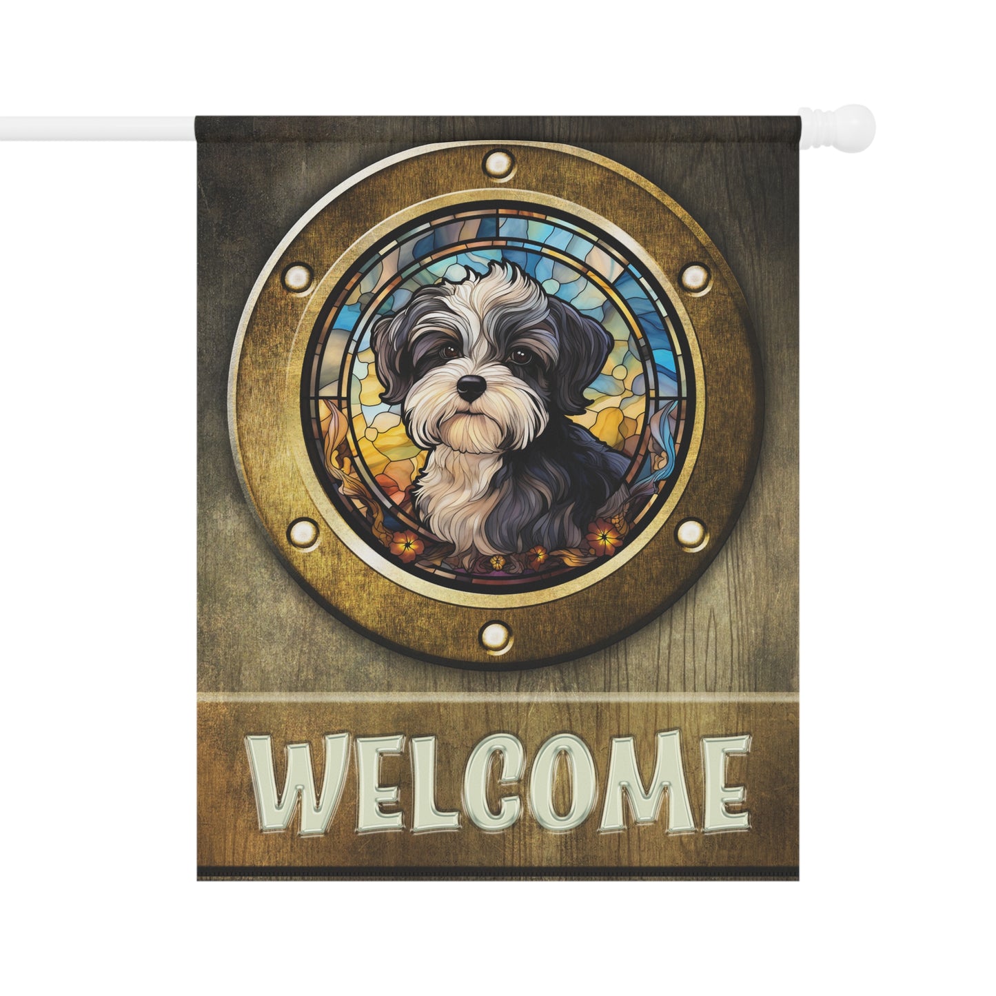 Havanese in Port Hole Welcome 2-Sided Garden & House Flag/Banner