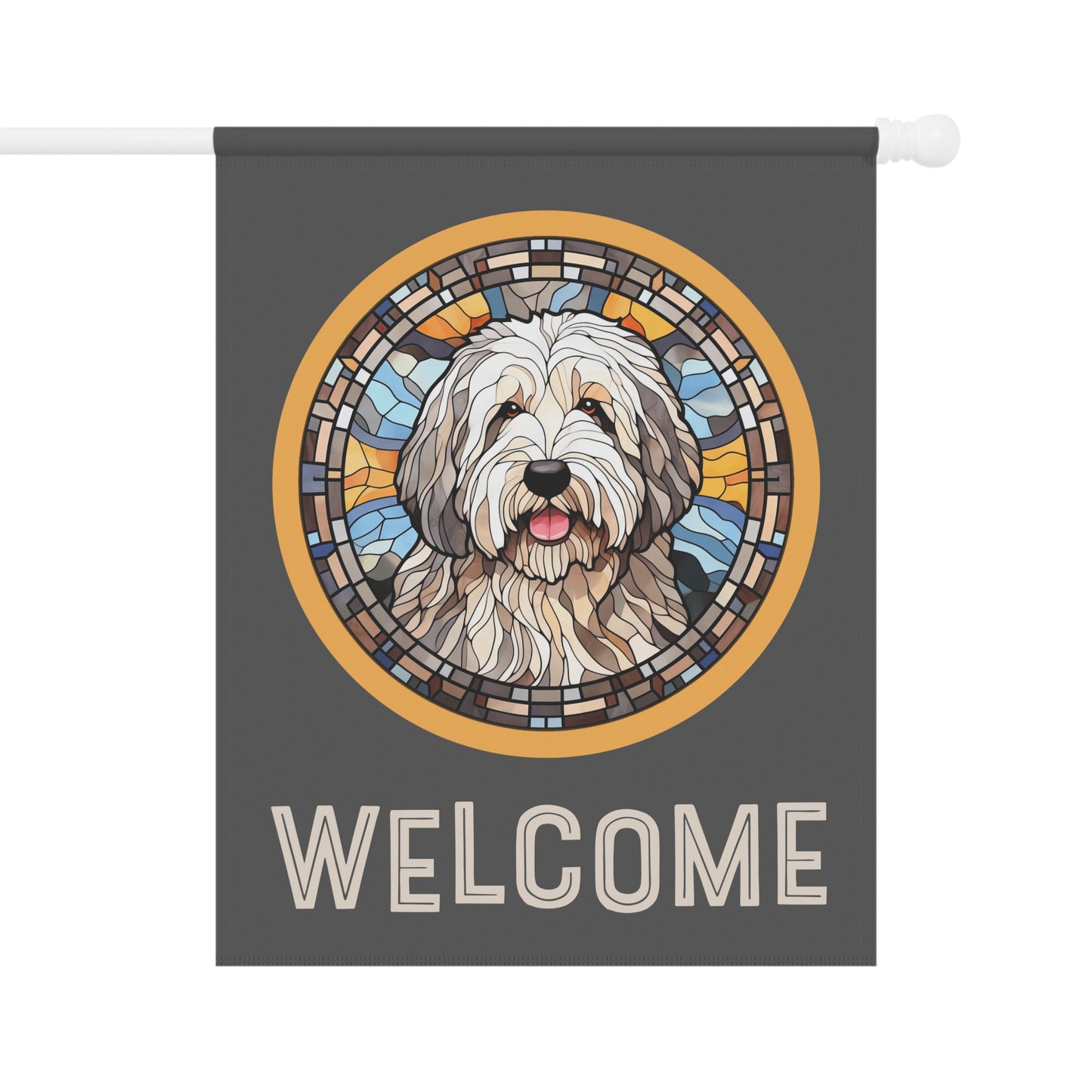 Old English Sheepdog Welcome 2-Sided Garden & House Flag/Banner