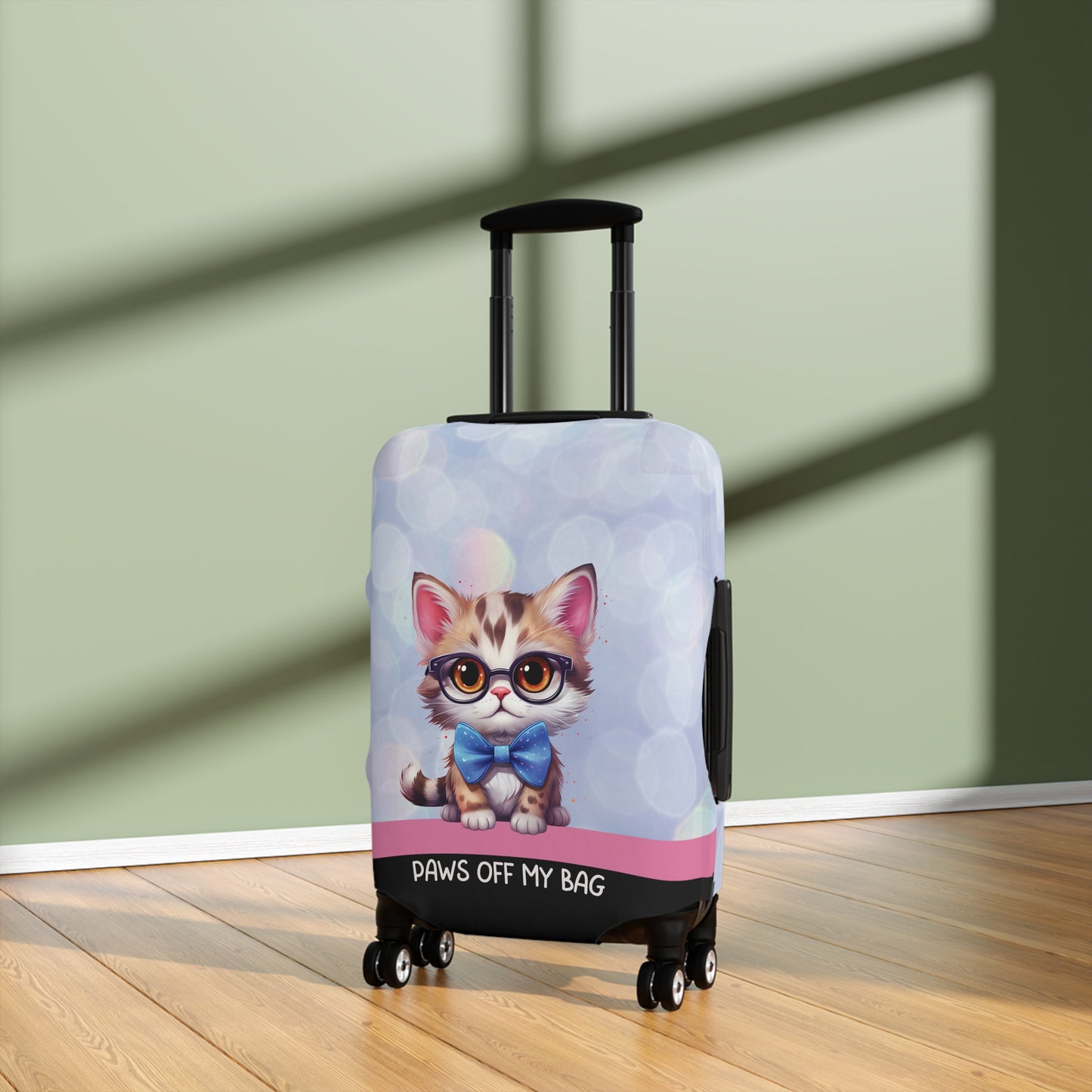 Kitten in Glasses & Blue Bow Tie Paws Off My Bag Luggage Cover