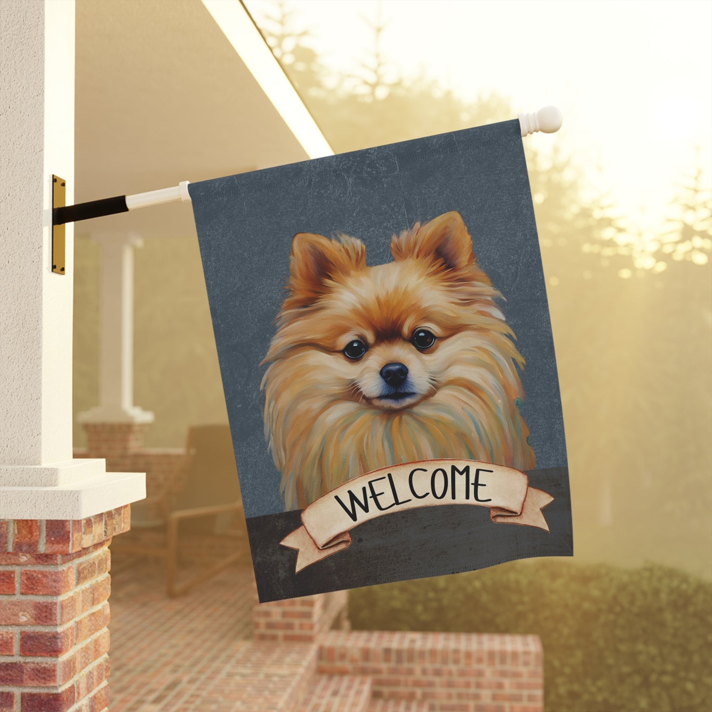 Pomeranian Welcome 2-Sided Garden & House Flag/Banner