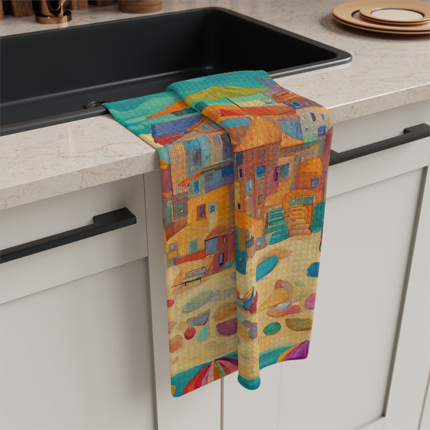 Seaside in Living Color Microfiber Tea Towel