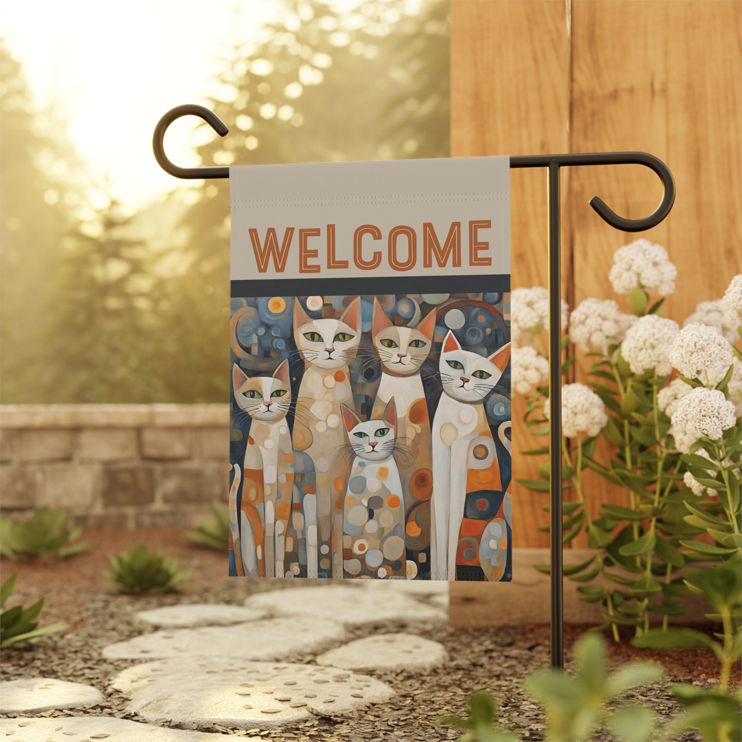 Feline Family Welcome 2-Sided Garden & House Flag/Banner