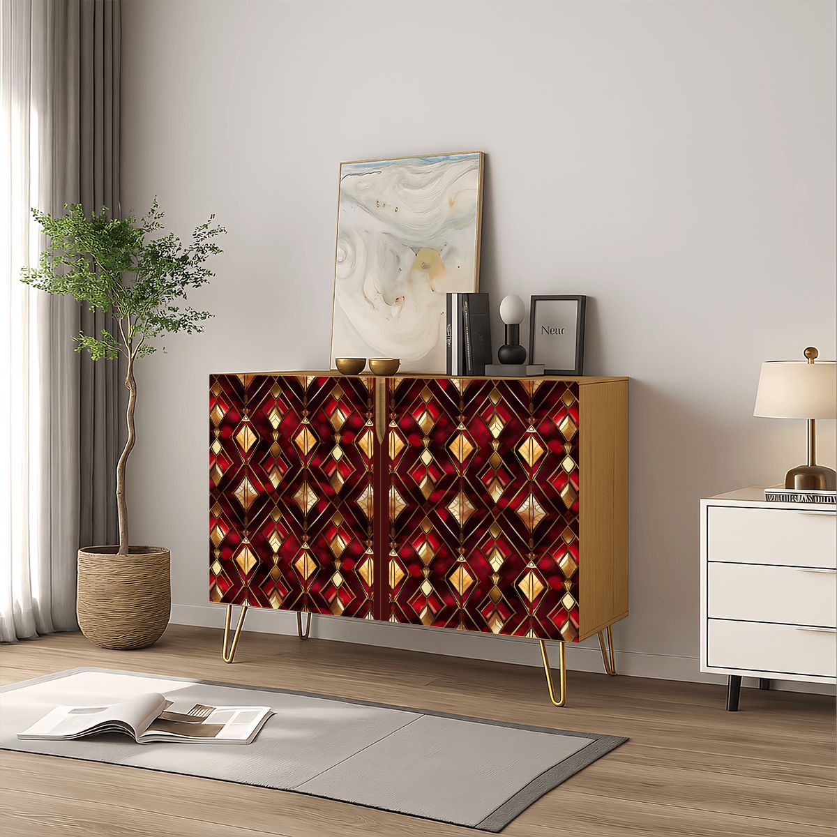 Geometric Wooden Storage Cabinet (Made in USA)