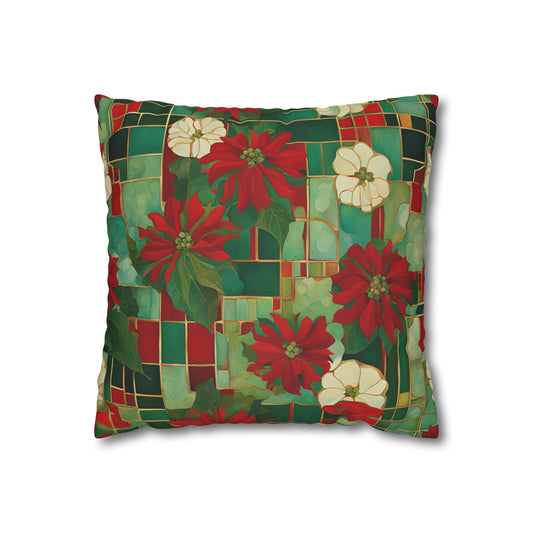 Jo's Poinsettias Square Poly Canvas Pillowcase