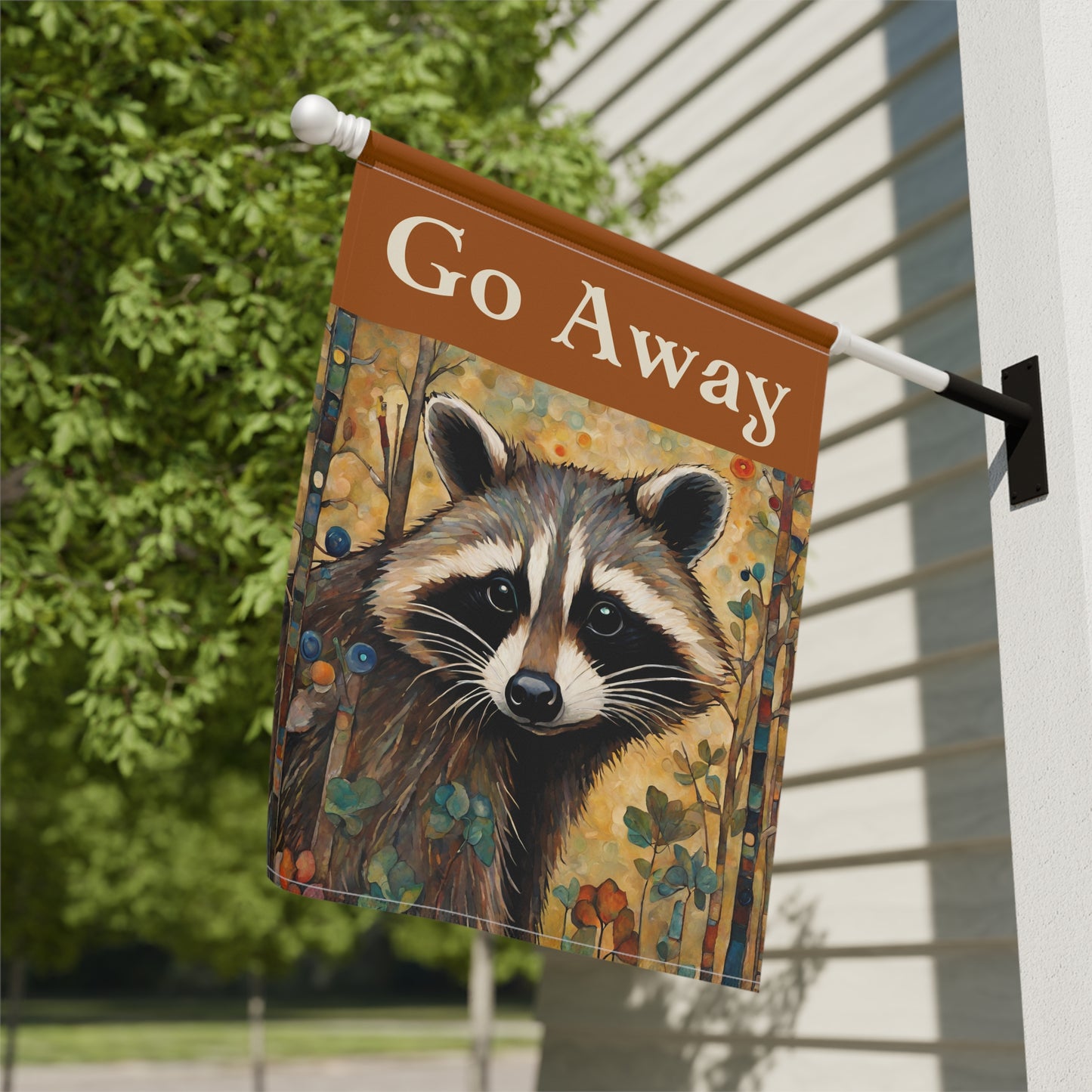 Go Away Raccoon 2-Sided Garden & House Flag/Banner