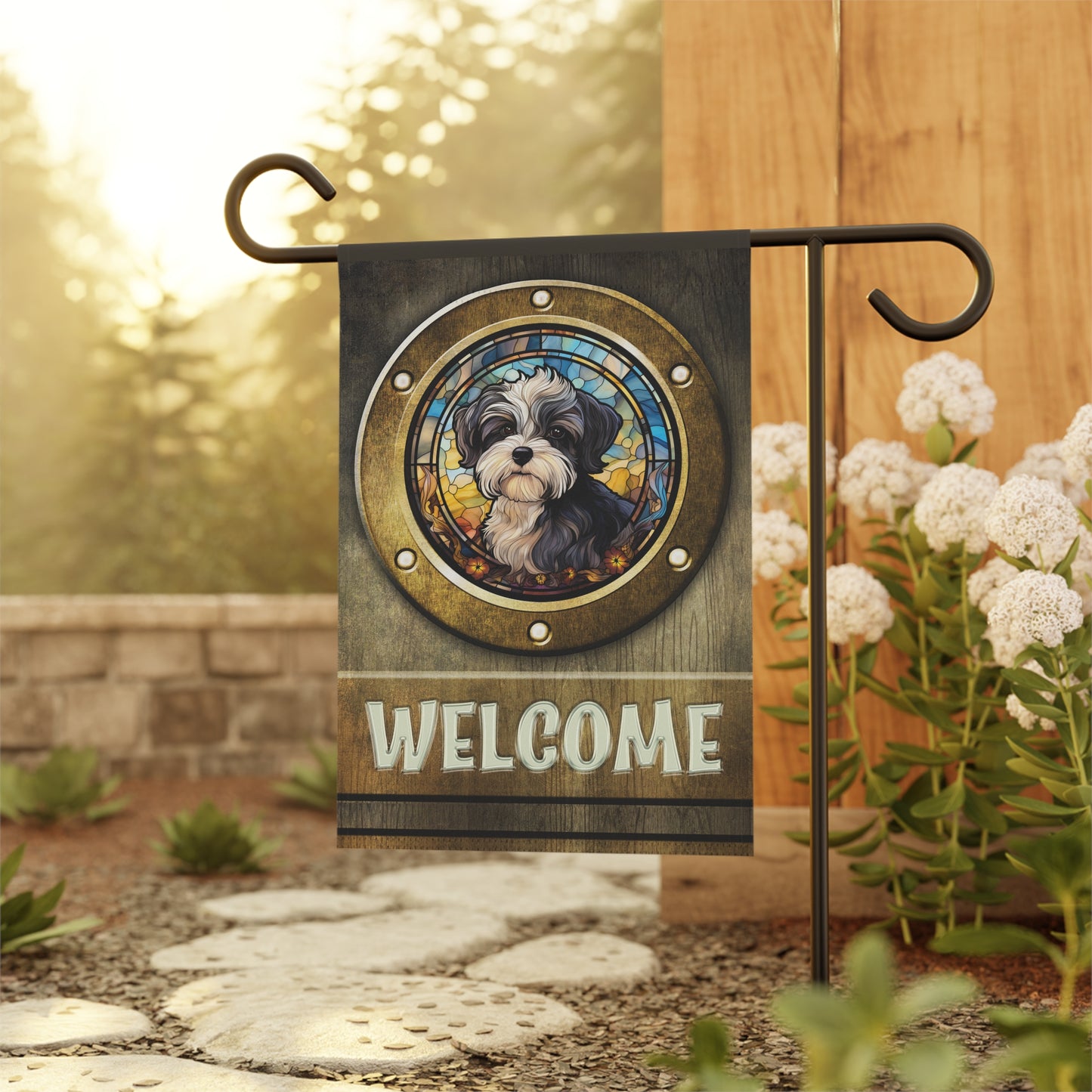 Havanese in Port Hole Welcome 2-Sided Garden & House Flag/Banner