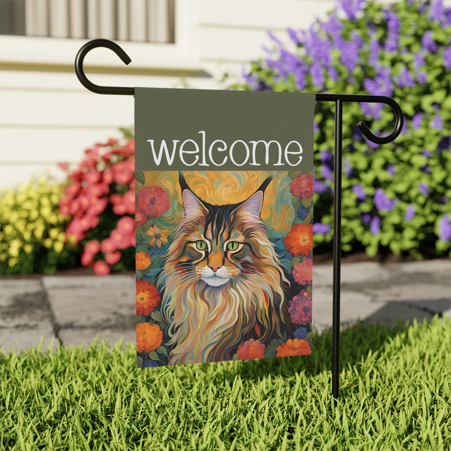 Maine Coon Cat Welcome 2-Sided Garden & House Flag/Banner