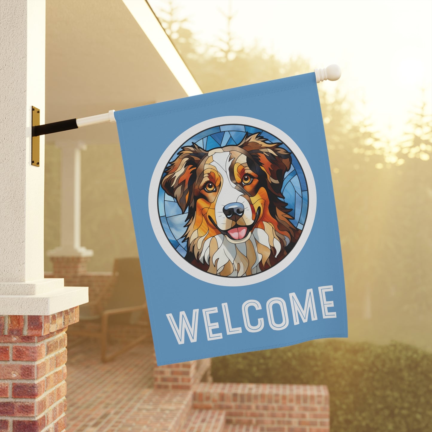 Miniature American Shepherd Welcome 2-Sided Garden & House Flag/Banner