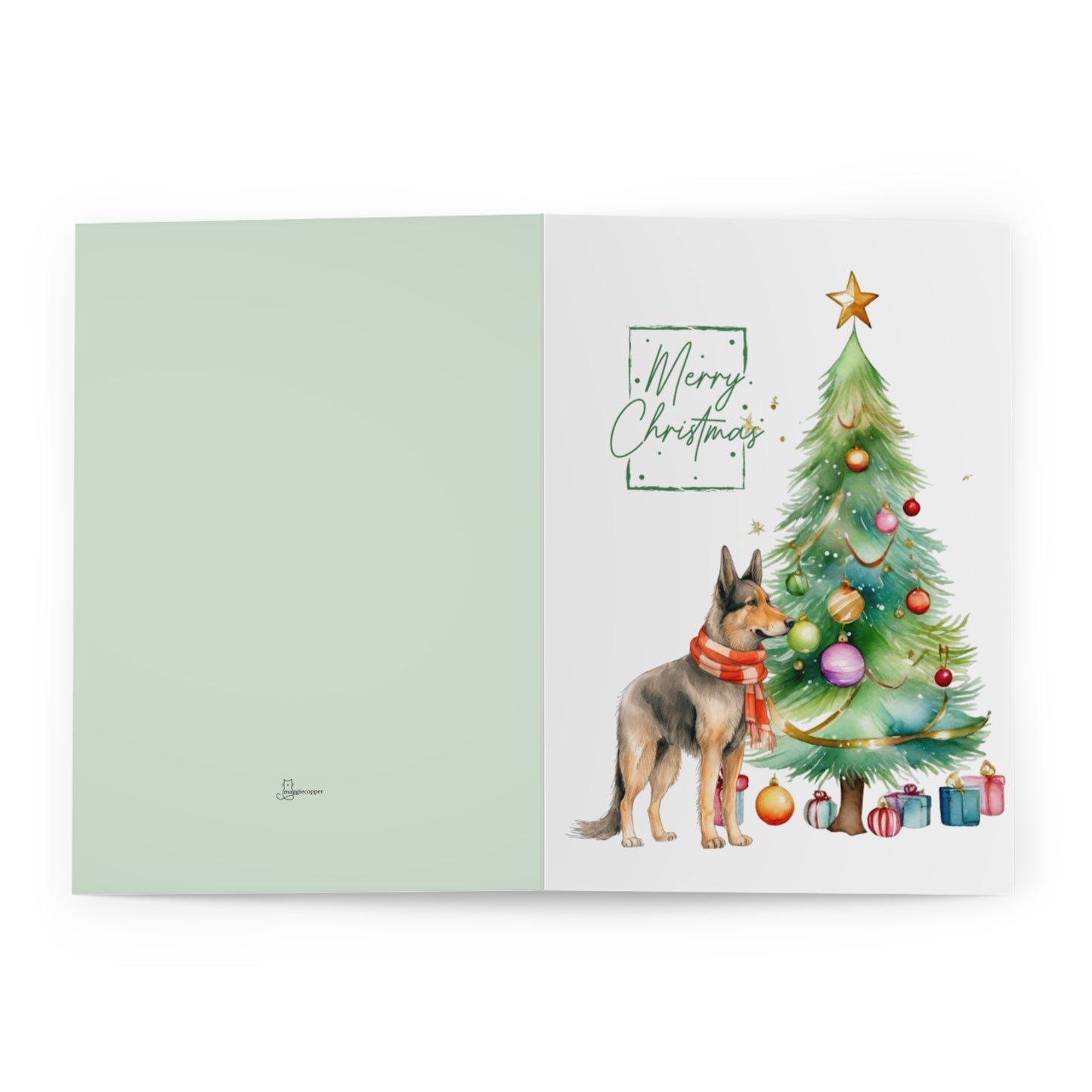 German Shepherd Merry Christmas Tree Cards (5 Pack Blank Inside)