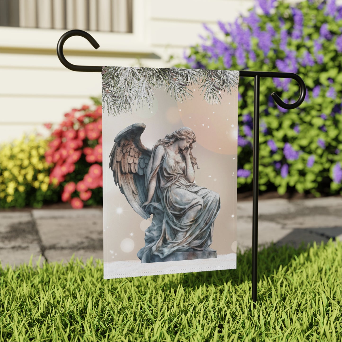 Angel Statue in Snow 2-Sided Garden & House Banner