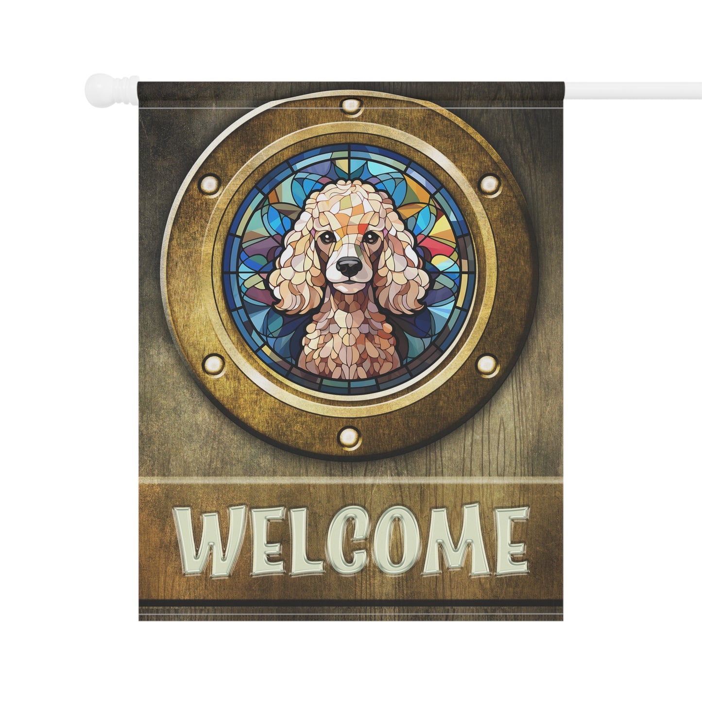 Poodle in Port Hole Welcome 2-Sided Garden & House Flag/Banner