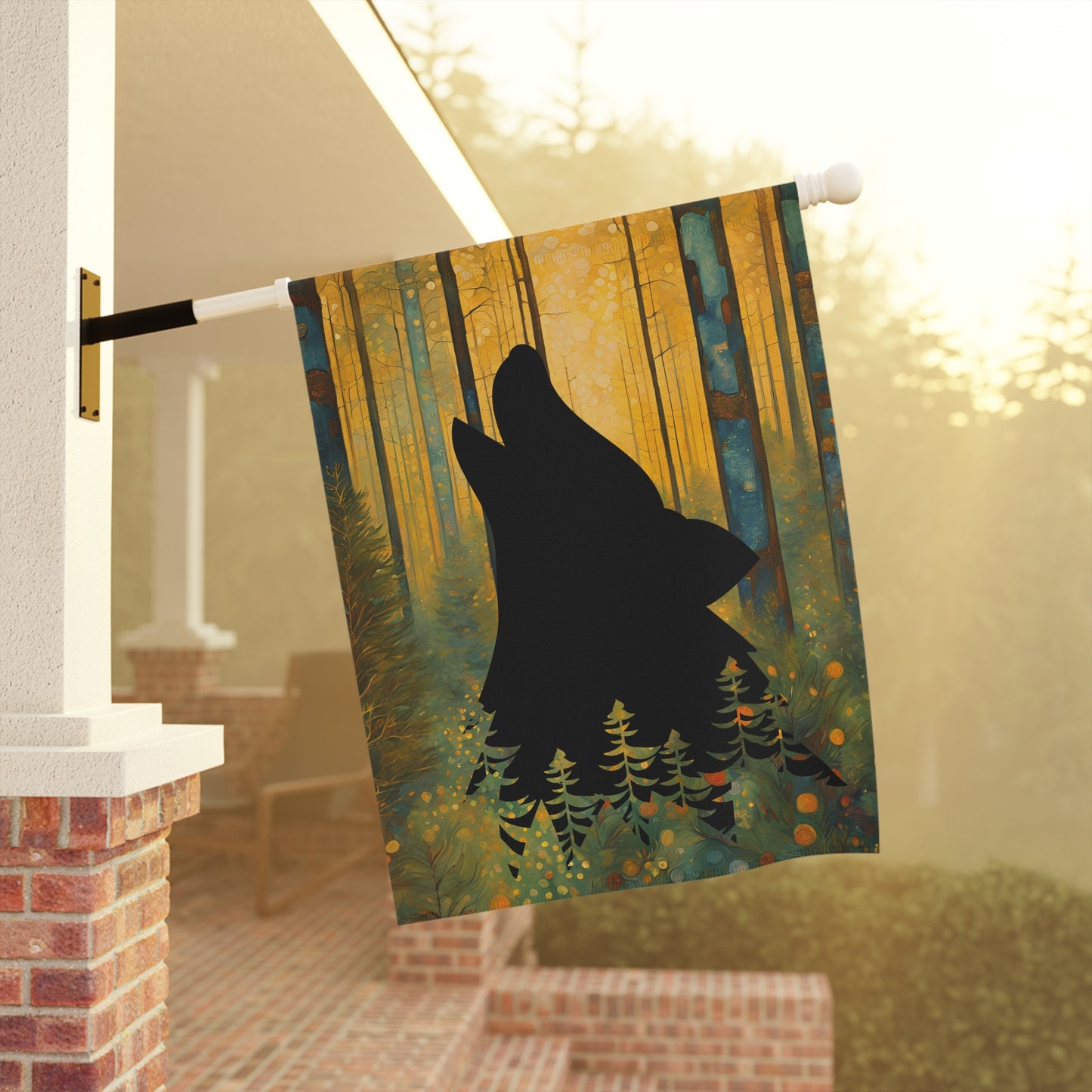 Wolf Head Silhouette 2-Sided Garden & House Flag/Banner