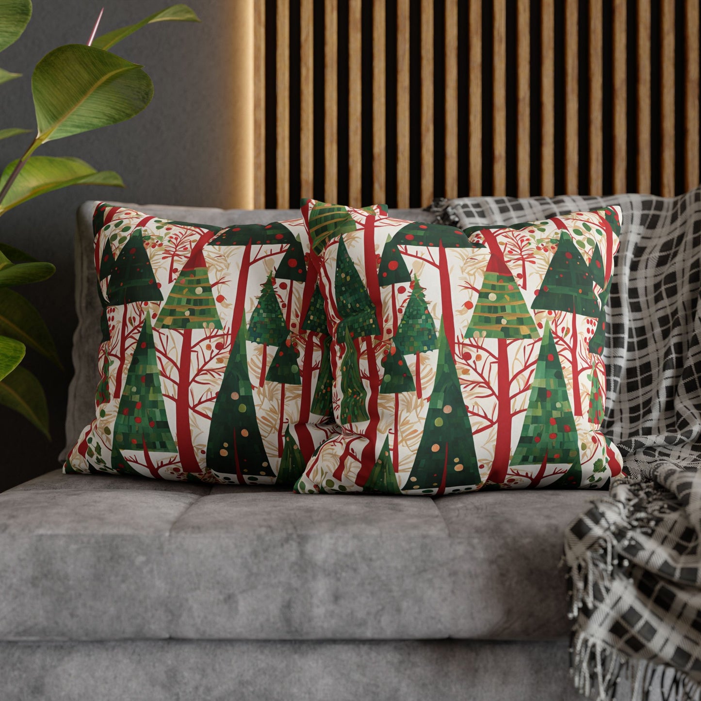 Modern Christmas Trees Square Poly Canvas Pillowcase