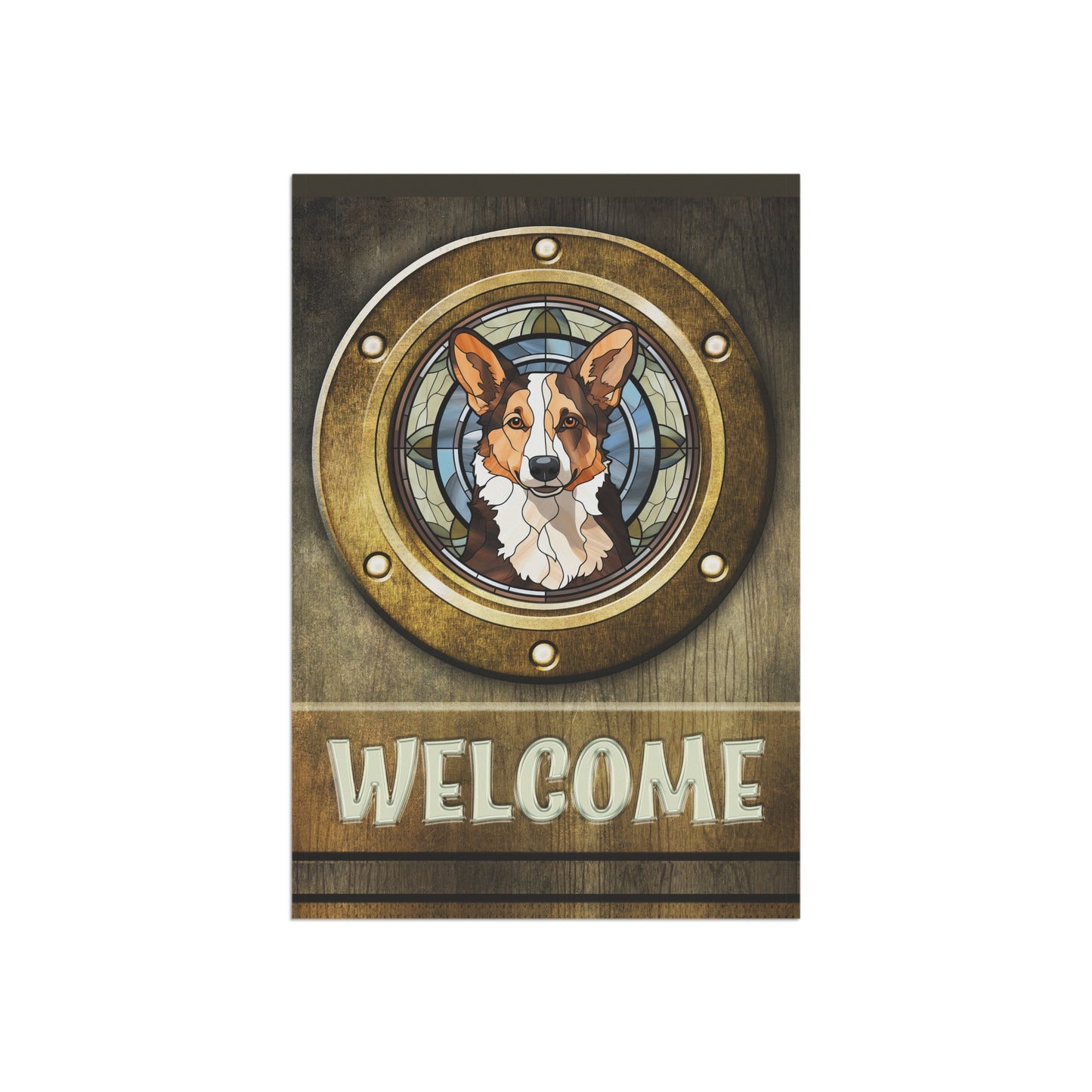 Corgi in Port Hole Welcome 2-Sided Garden & House Flag/Banner