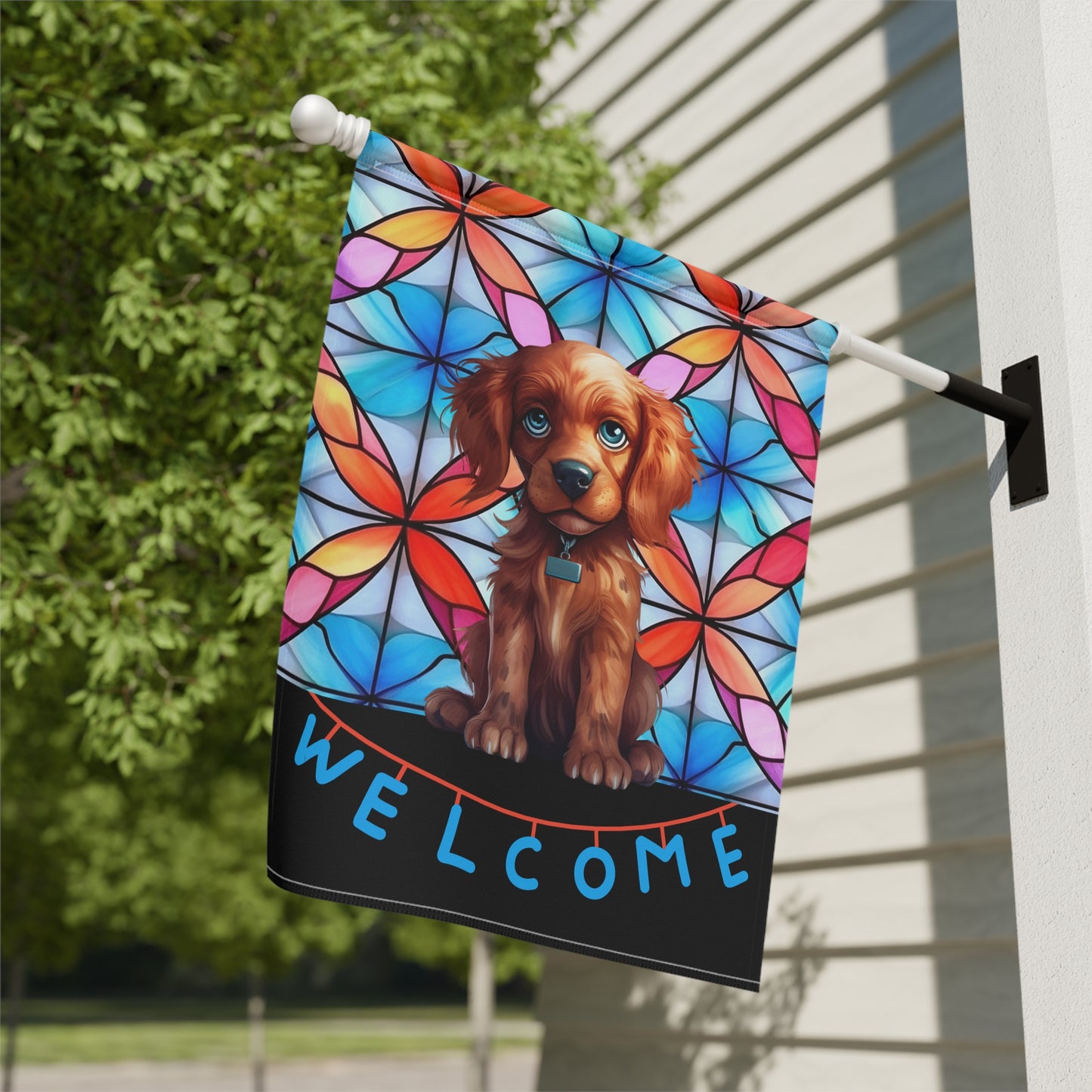 Blue-Eyed Puppy Welcome 2-Sided Garden & House Flag/Banner