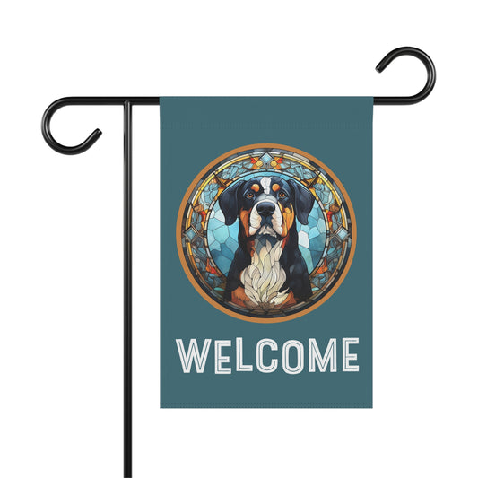 Greater Swiss Mountain Dog Welcome 2-Sided Garden & House Flag/Banner