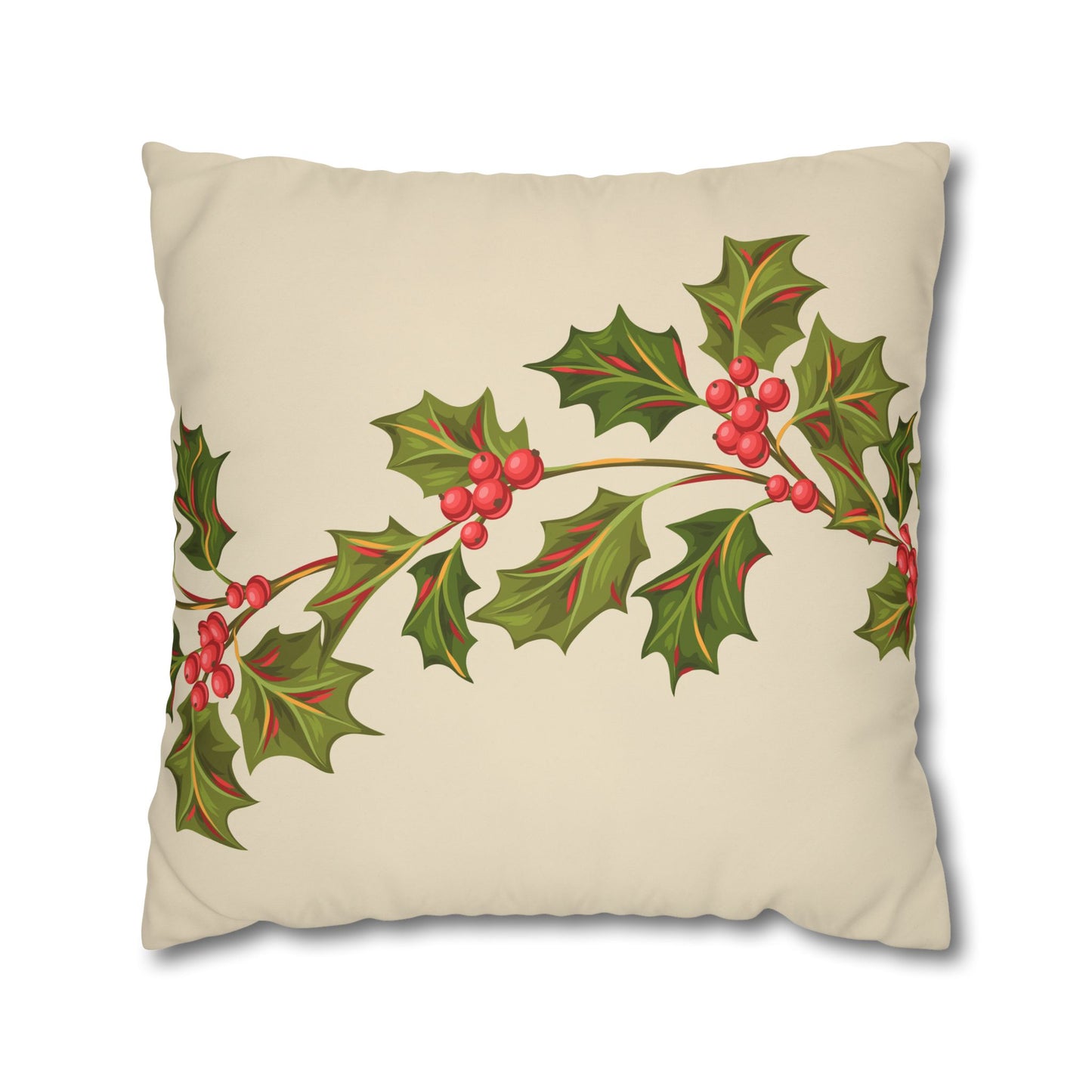 Holly Vine Holiday Square Poly Canvas Pillowcase