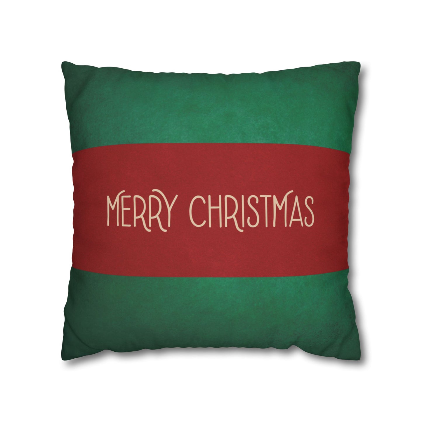 Merry Christmas Red & Green Square Poly Canvas Pillowcase