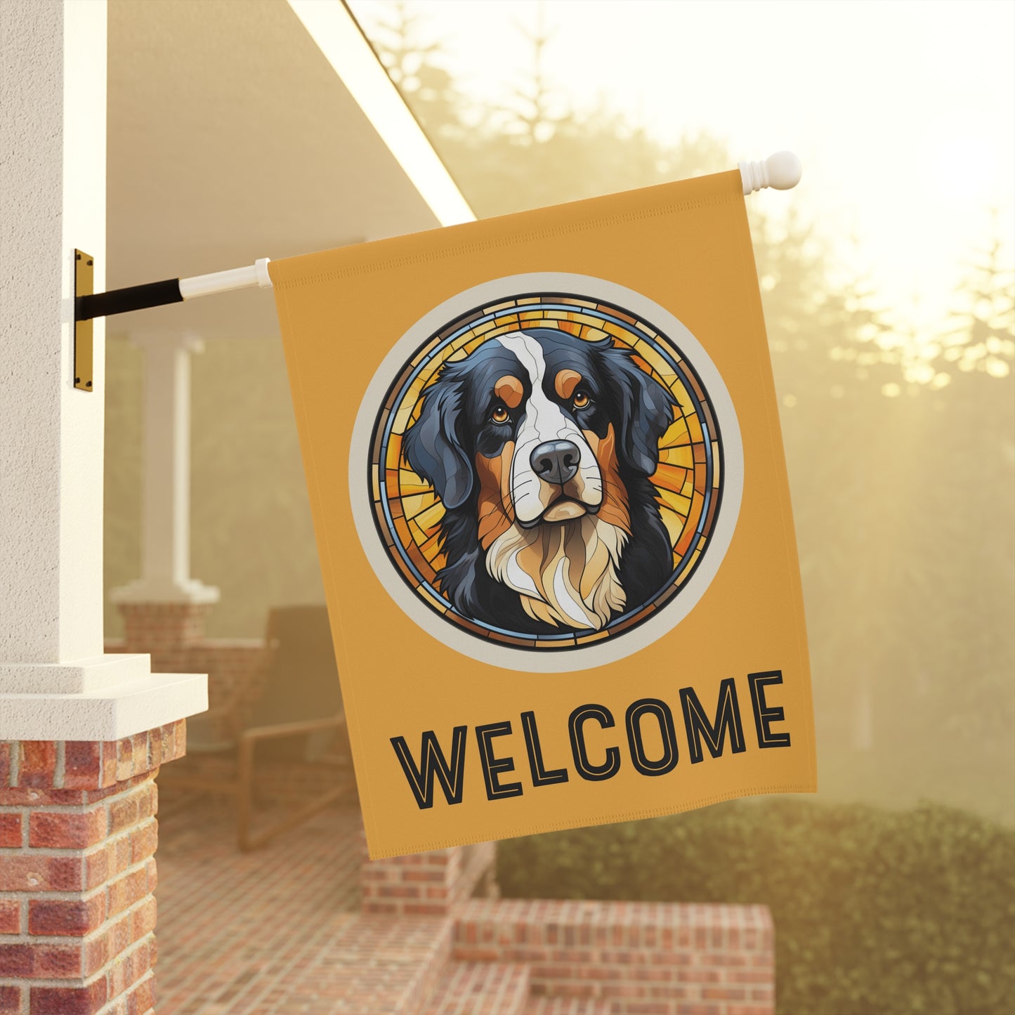 Bernese Mountain Dog Welcome 2-Sided Garden & House Flag/Banner