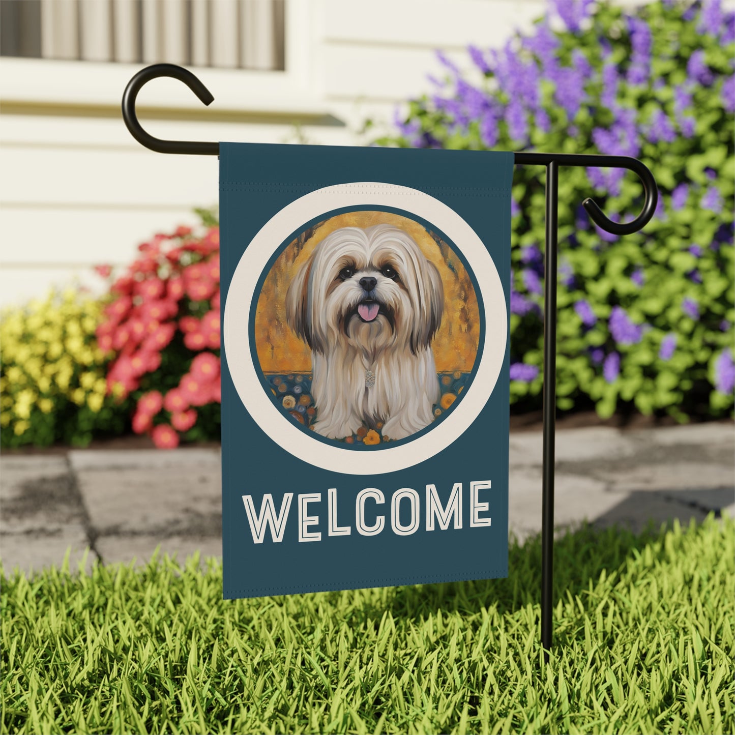 Lhasa Apso Welcome 2-Sided Garden & House Flag/Banner