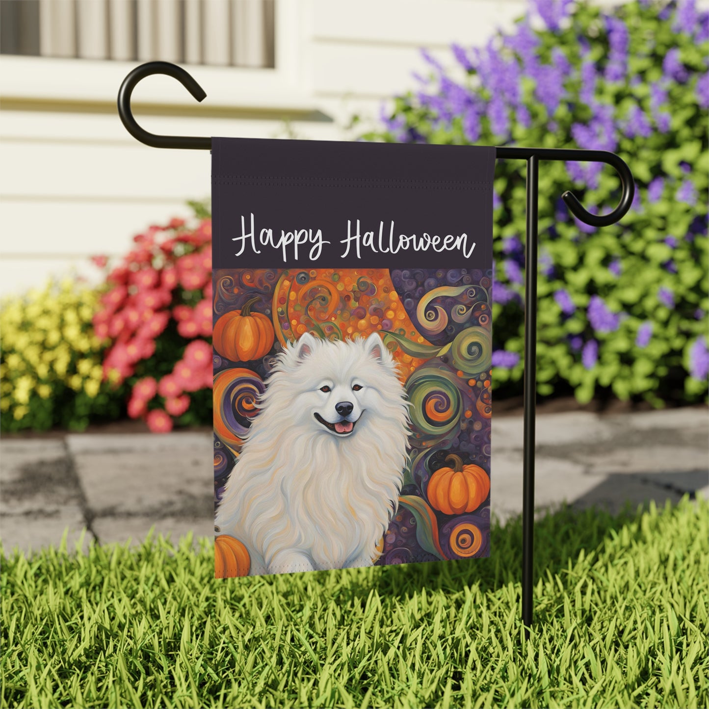 Samoyed Happy Halloween 2-Sided Garden & House Flag/Banner