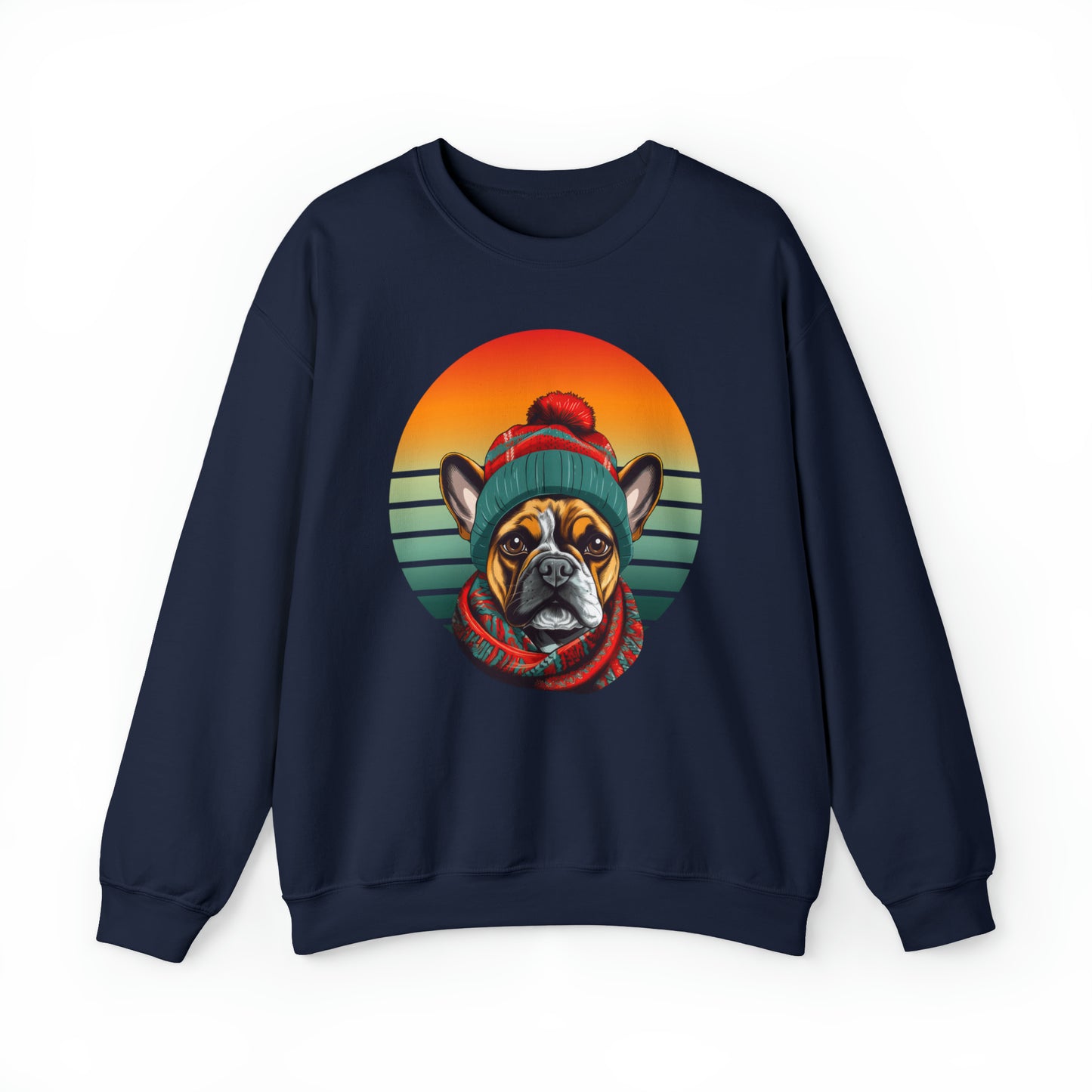 French Bulldog in Hat & Scarf Retro Unisex Heavy Blend™ Crewneck Sweatshirt