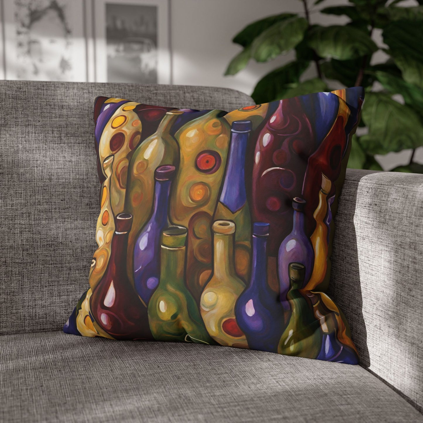 Wine Bottles Square Poly Canvas Pillowcase