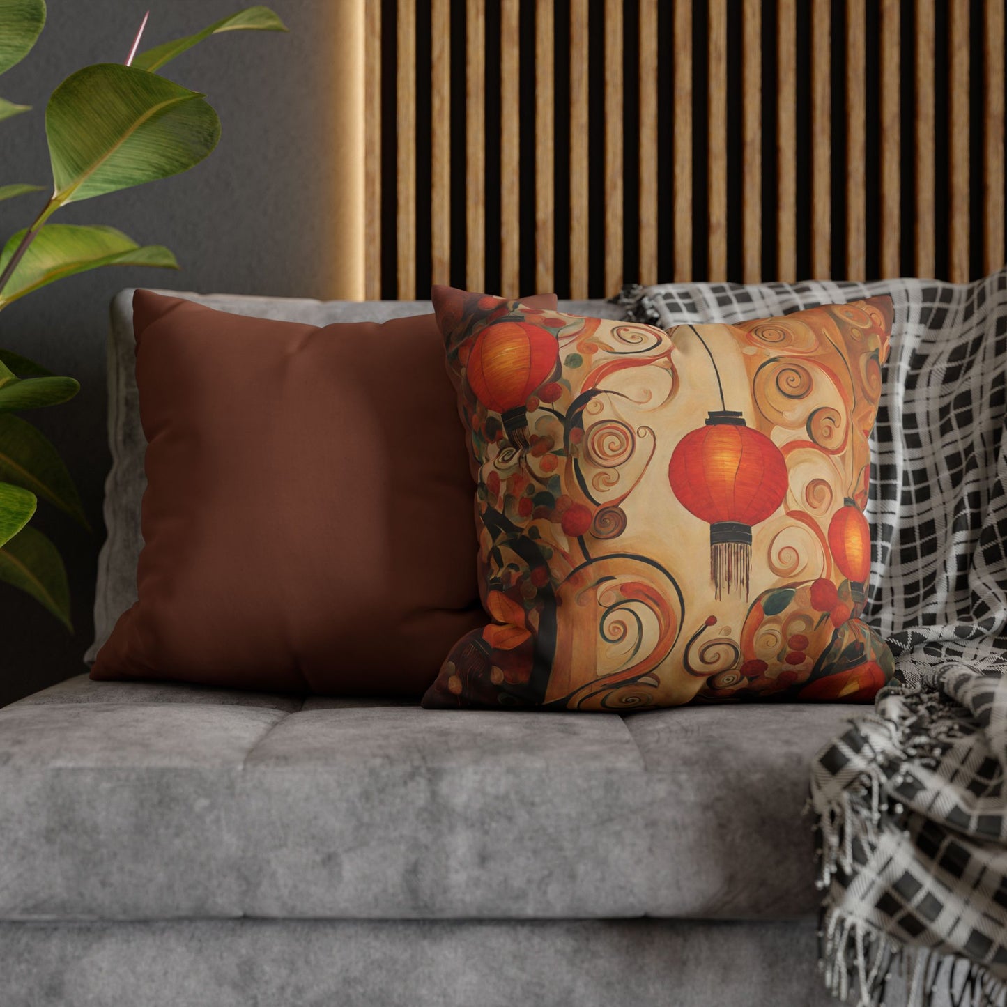 Lanterns & Swirls Square Poly Canvas Pillowcase