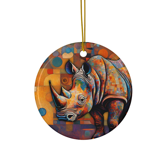 Rhinoceros 3" Ceramic Ornaments, 2-Side Print, (1pc, 10pcs)