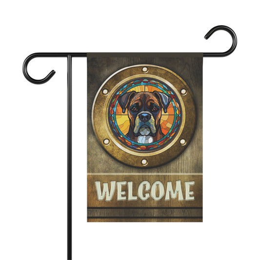 Boxer In Port Hole Welcome 2-Sided Garden & House Flag/Banner