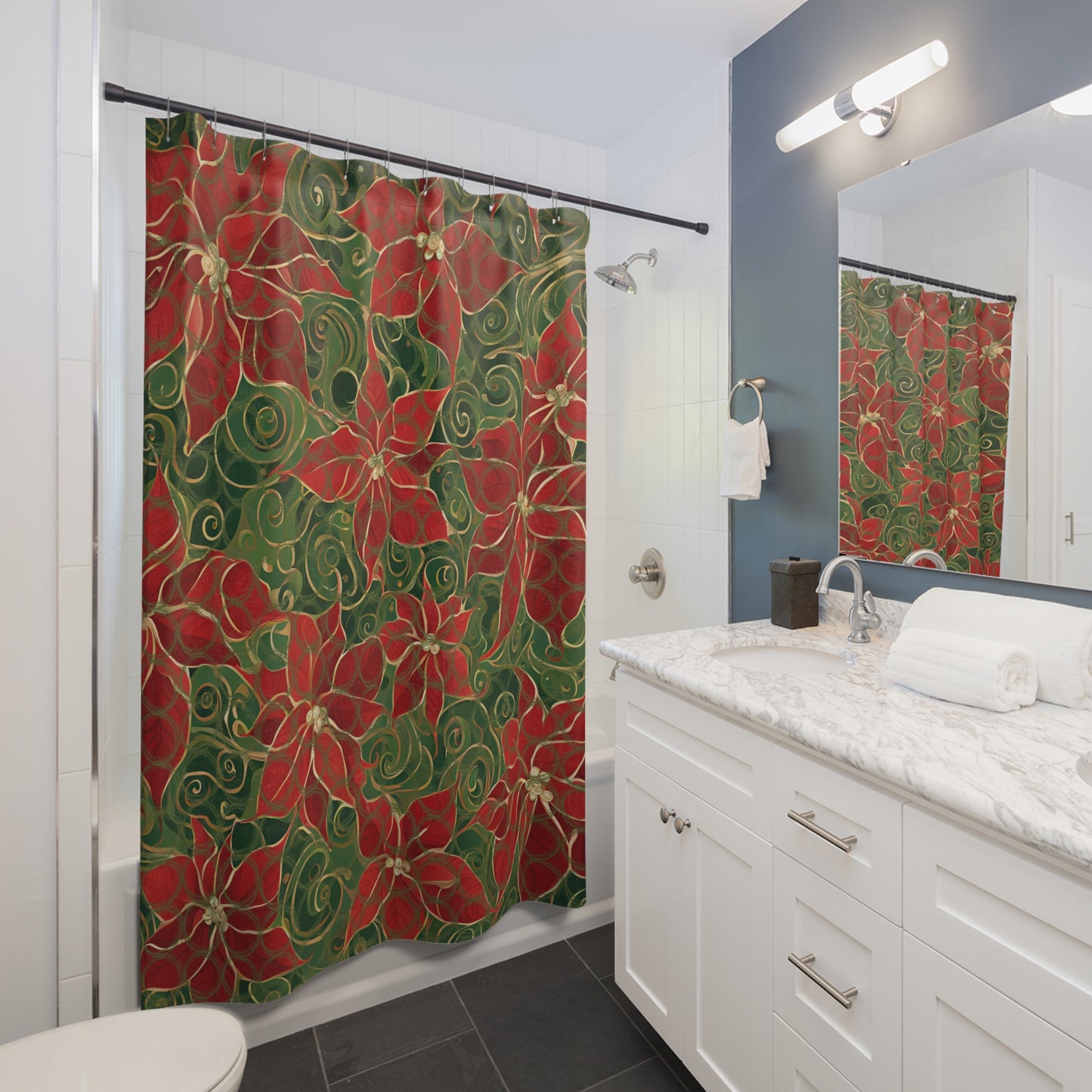 Poinsettias Polyester Shower Curtain