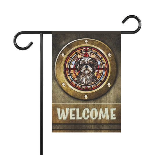 Shih Tzu in Port Hole Welcome 2-Sided Garden & House Flag/Banner