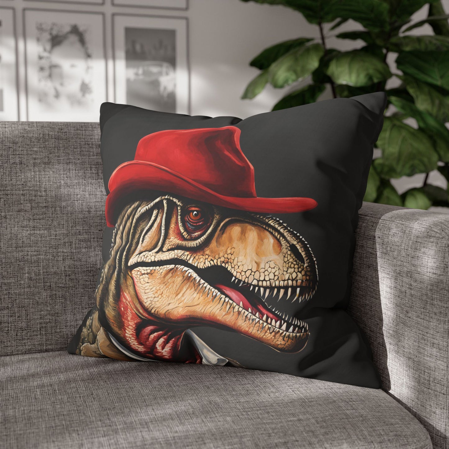 Red Hat T-Rex Square Poly Canvas Pillowcase