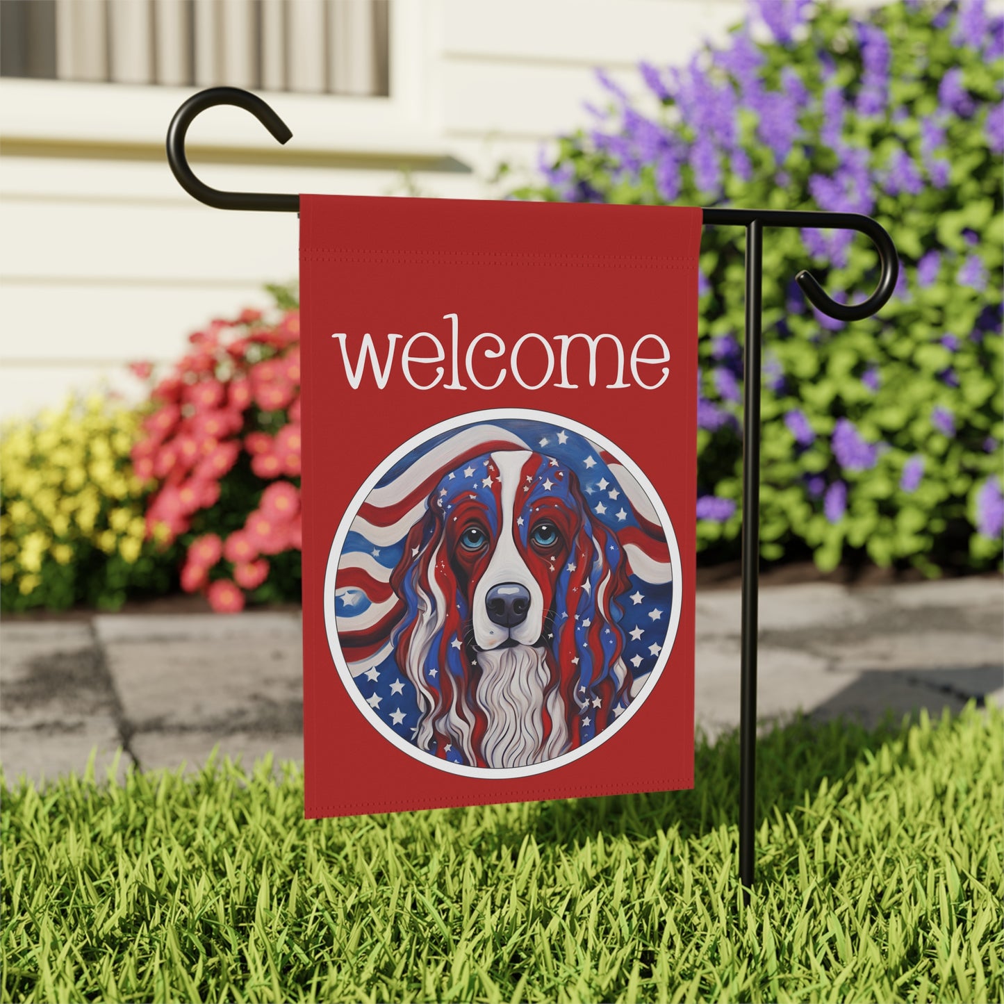 Patriotic Dog Welcome 2-Sided Garden & House Flag/Banner