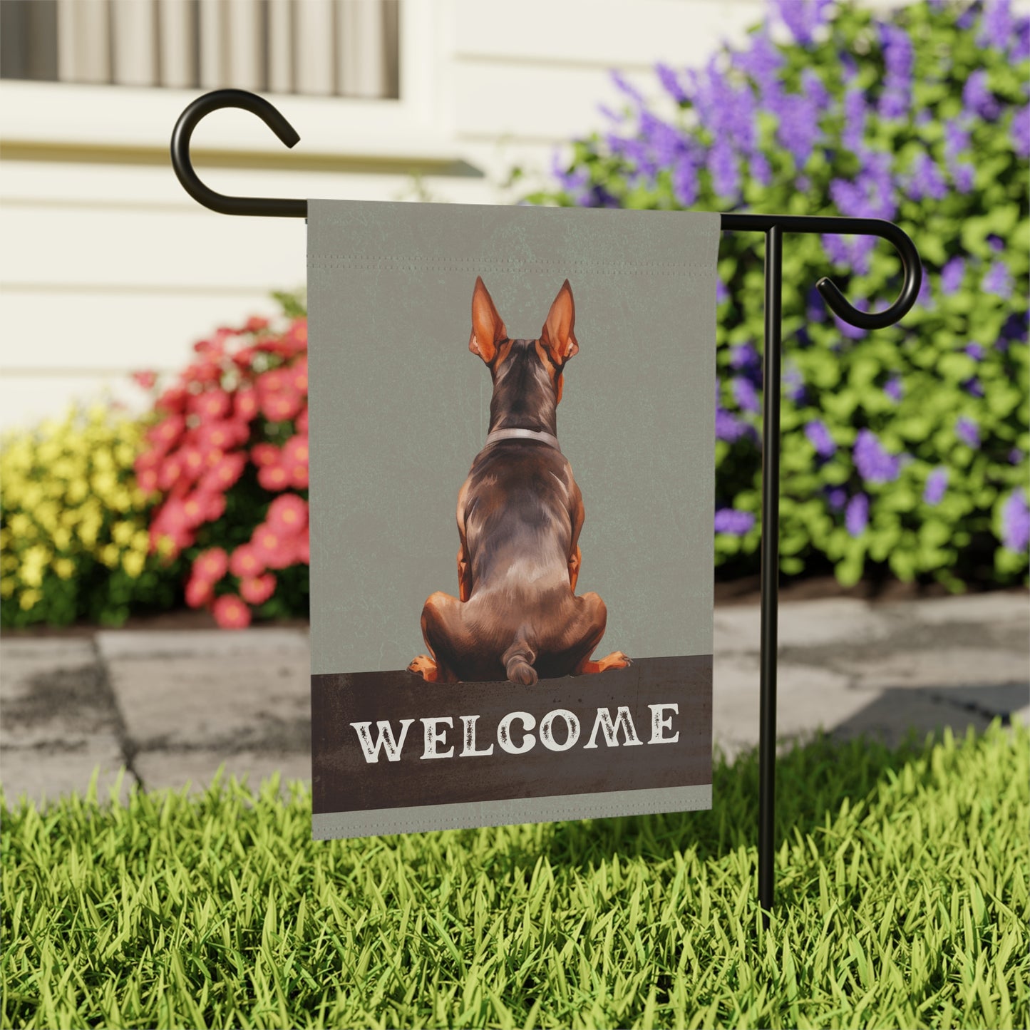 Doberman Pinscher Welcome 2-Sided Garden & House Flag/Banner