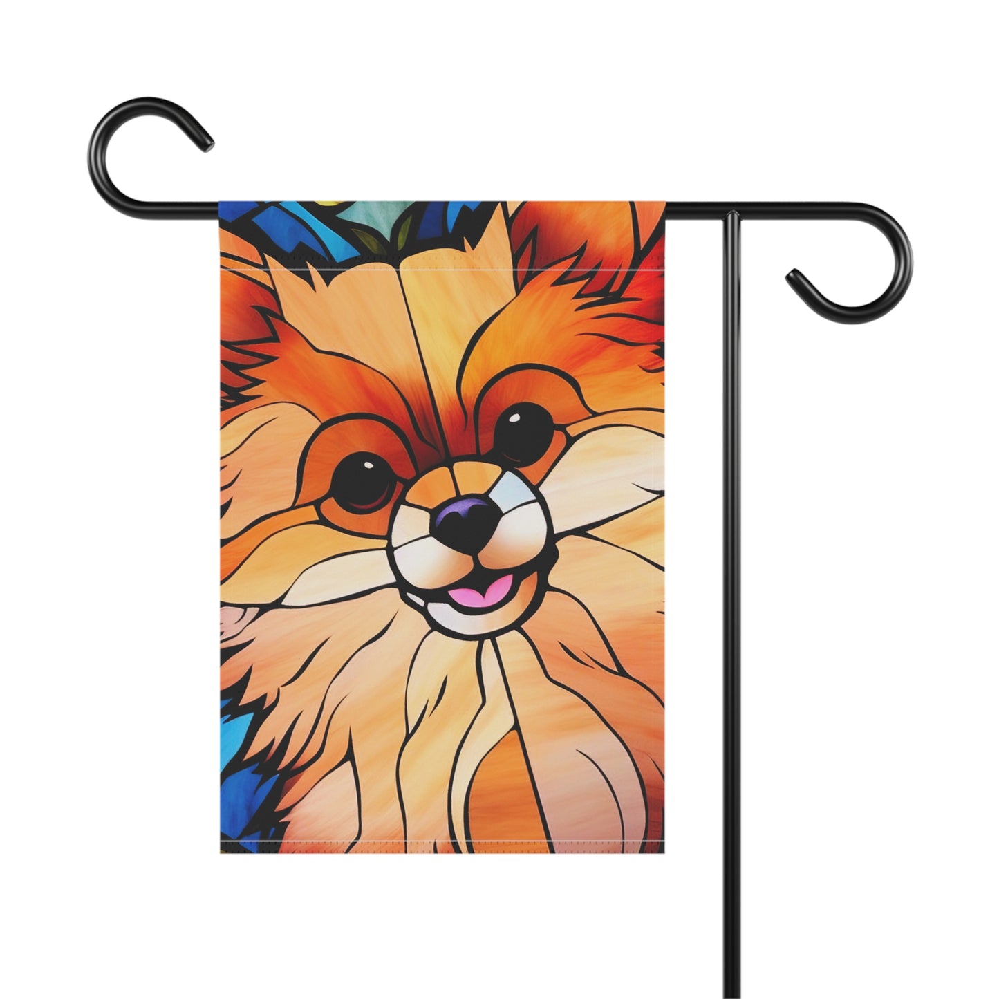 Pomeranian Face Stained Glass 2-Sided Garden & House Flag/Banner