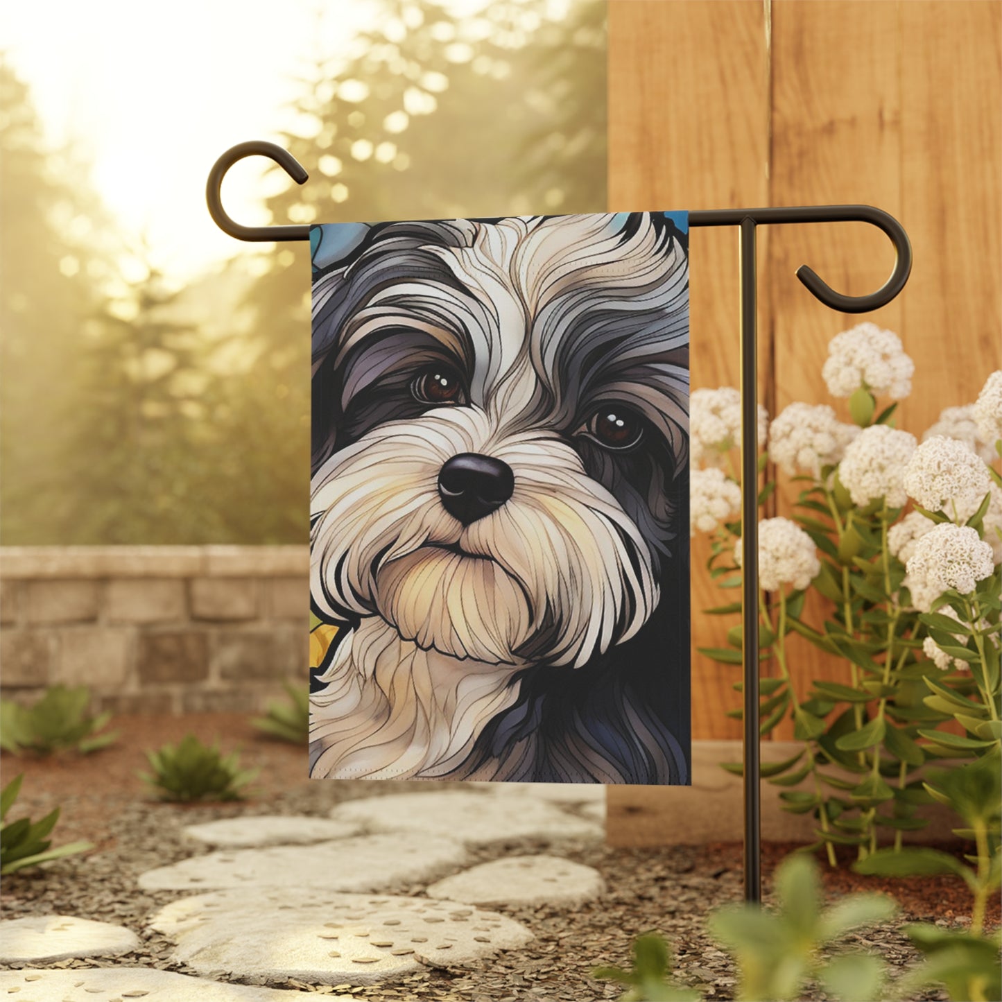 Havanese Face Stained Glass 2-Sided Garden & House Flag/Banner