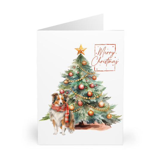 Shetland Sheepdog Merry Christmas Tree Cards (5 Pack Blank Inside)