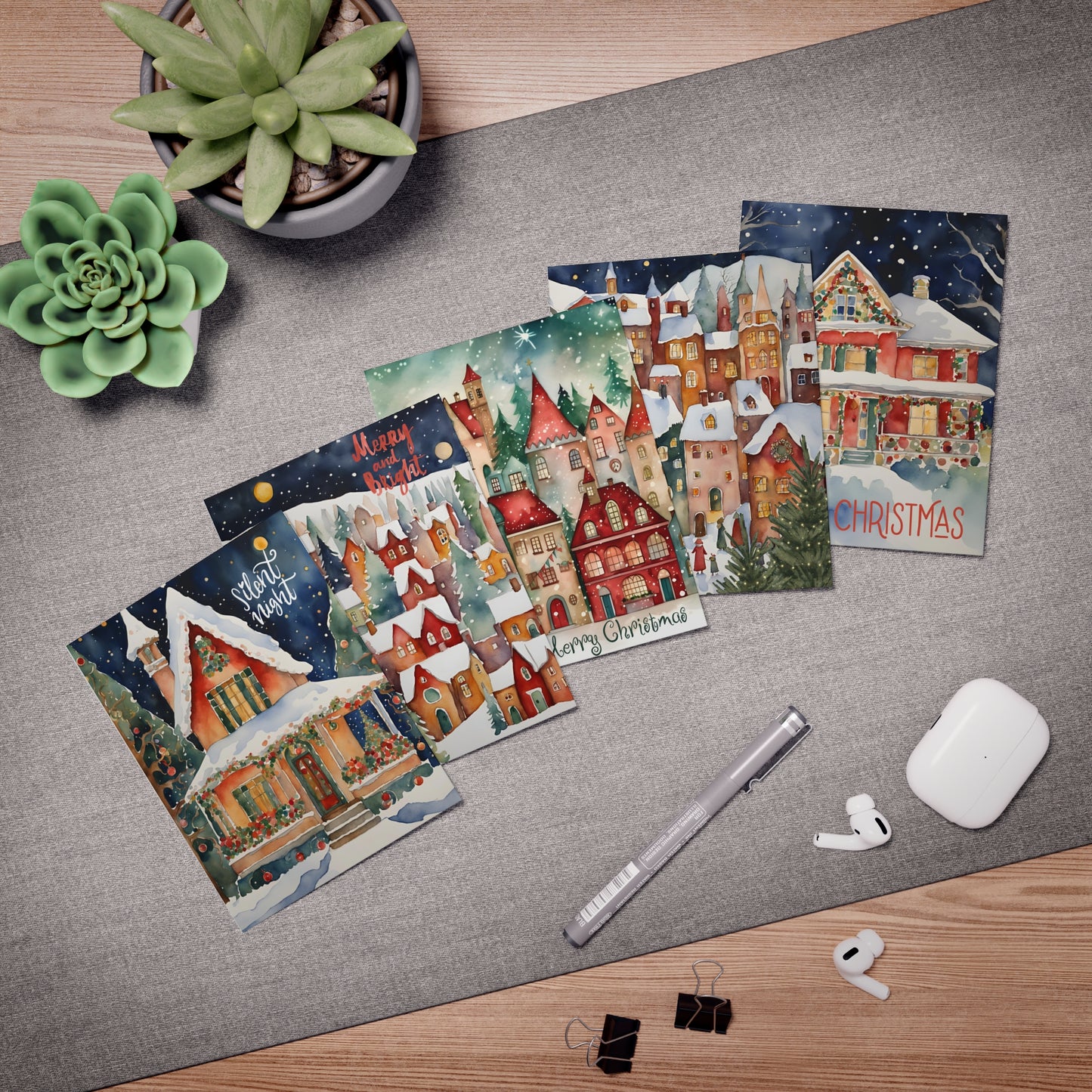 Christmas Town Multi-Design Christmas Cards (5-Pack Blank Inside)