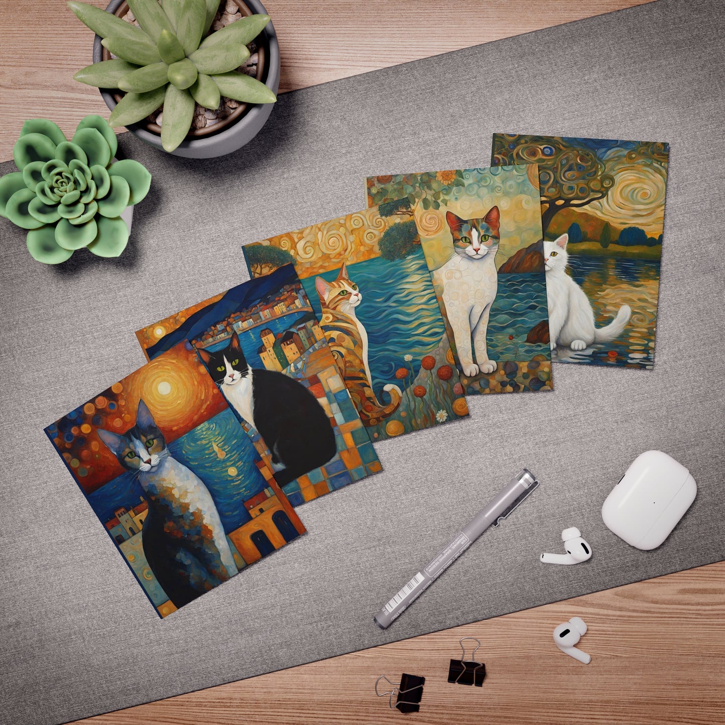 Painted Cats Greeting Cards- Blank Inside (5-Pack)