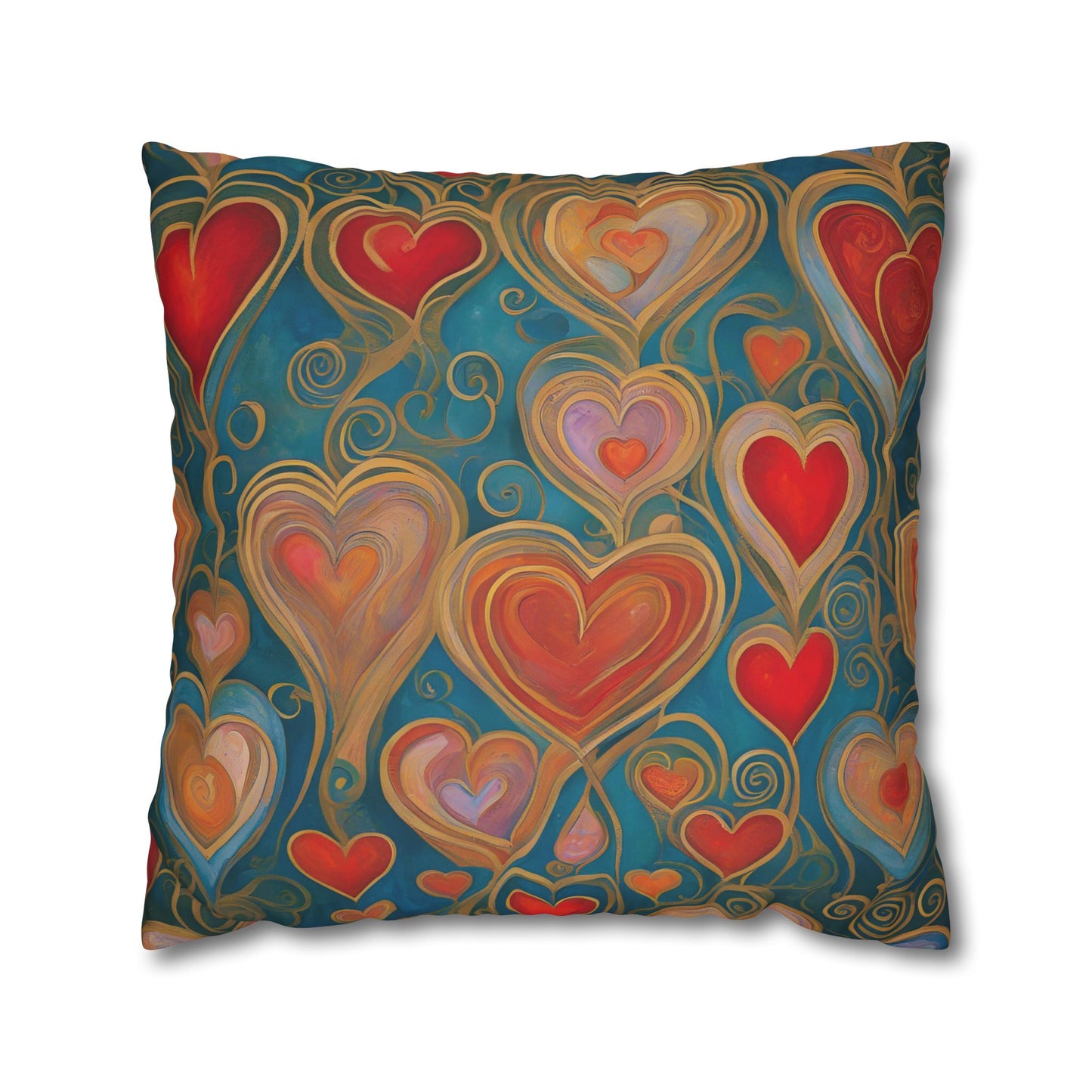 Many Hearts Square Poly Canvas Pillowcase