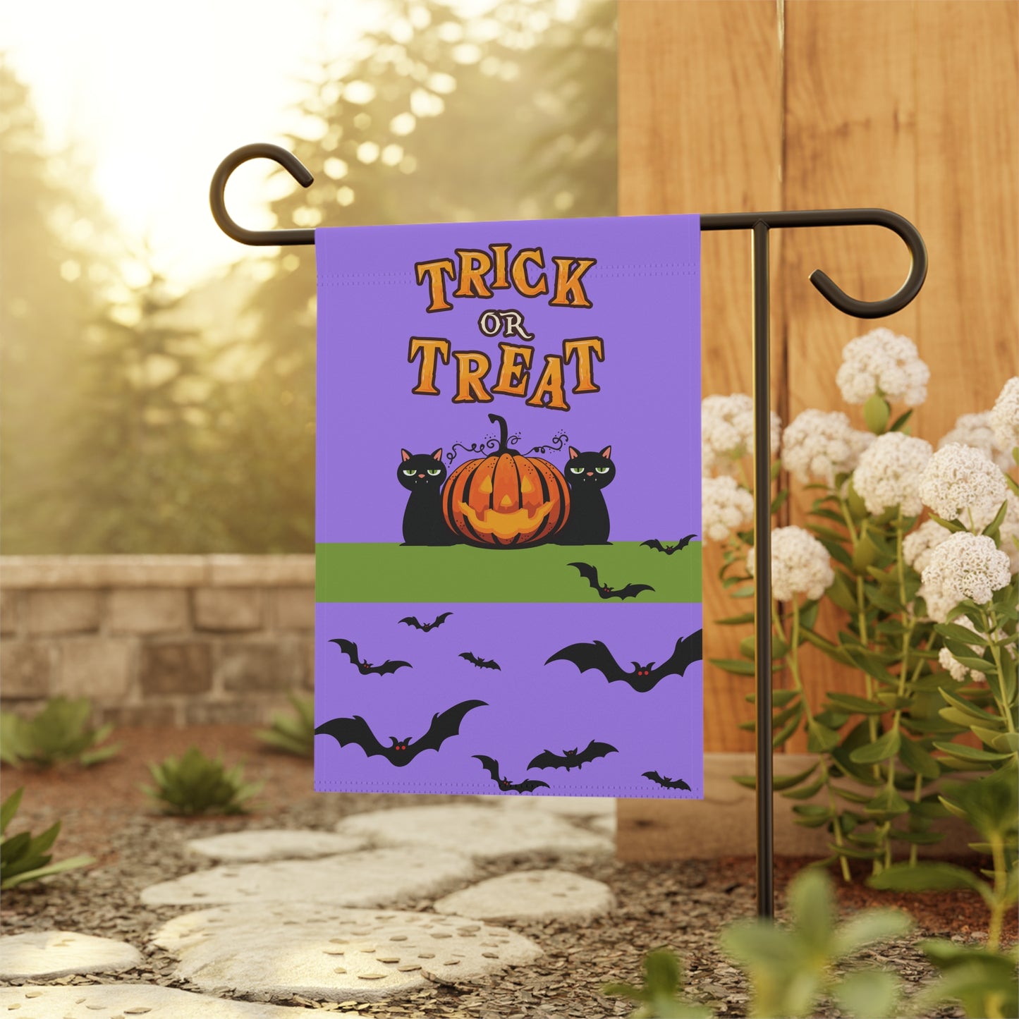 Black Cats & Jack-o-Lantern Trick or Treat 2-Sided Garden & House Banner