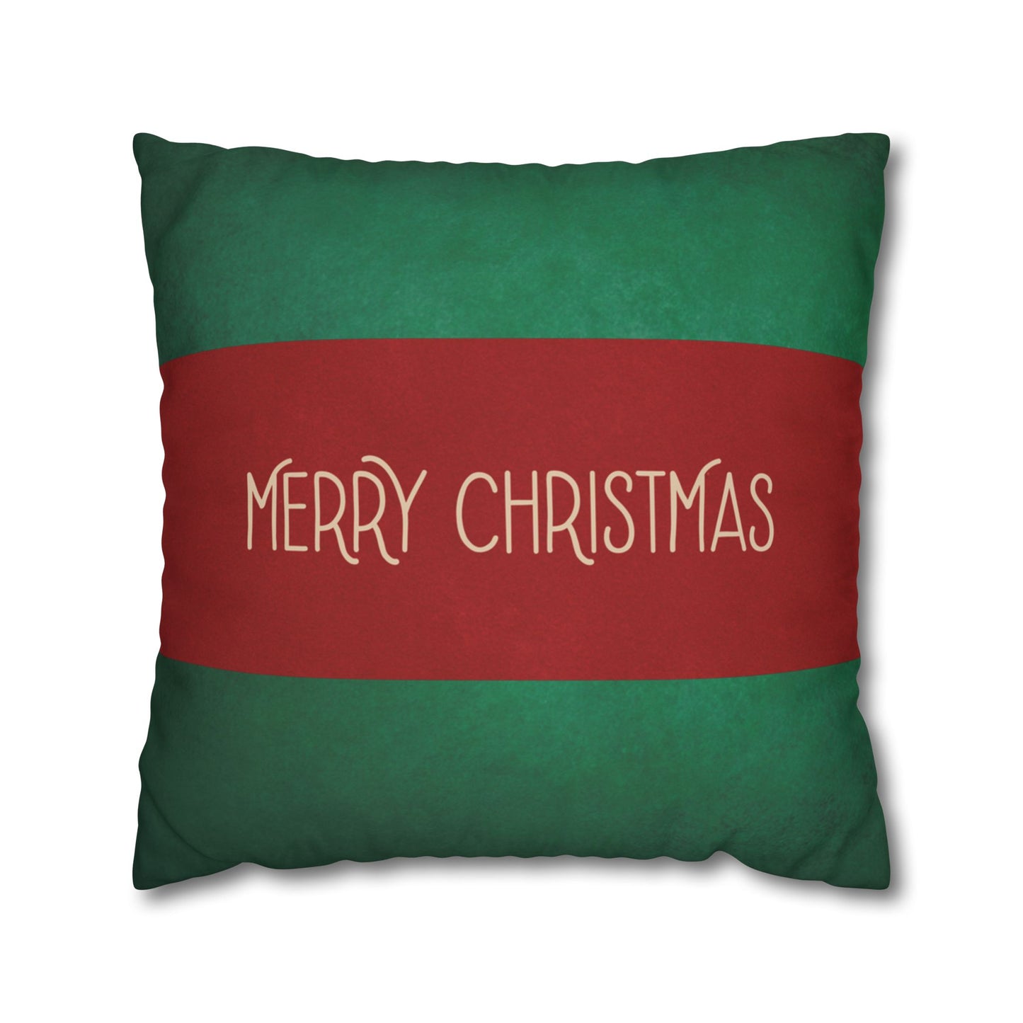 Merry Christmas Red & Green Square Poly Canvas Pillowcase