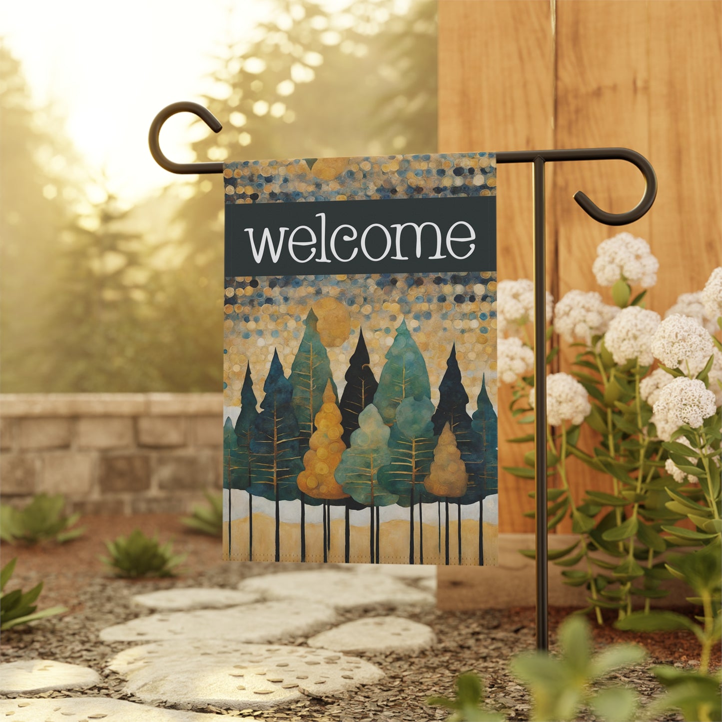 Pine Trees Welcome 2-Sided Garden & House Flag/Banner