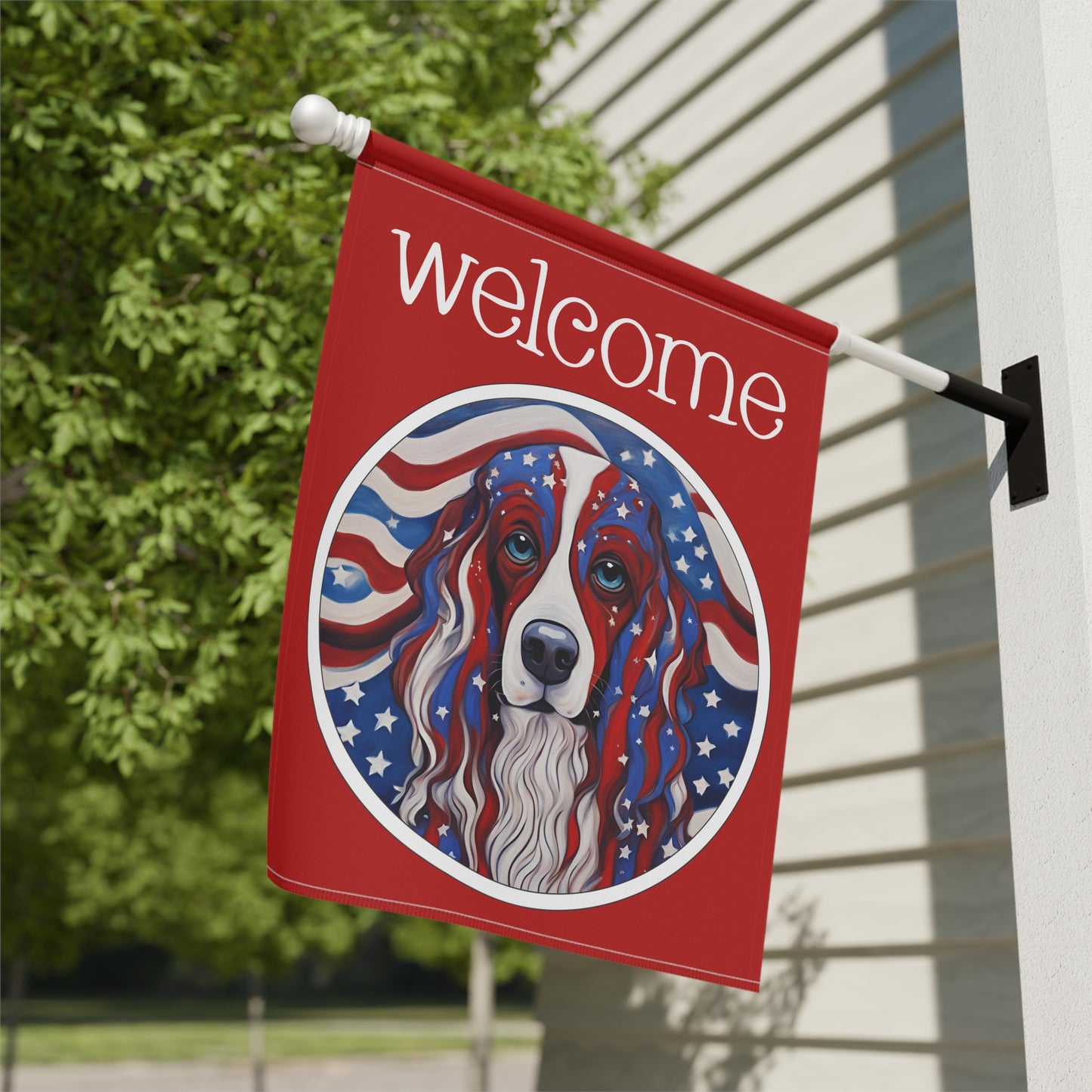 Patriotic Dog Welcome 2-Sided Garden & House Flag/Banner